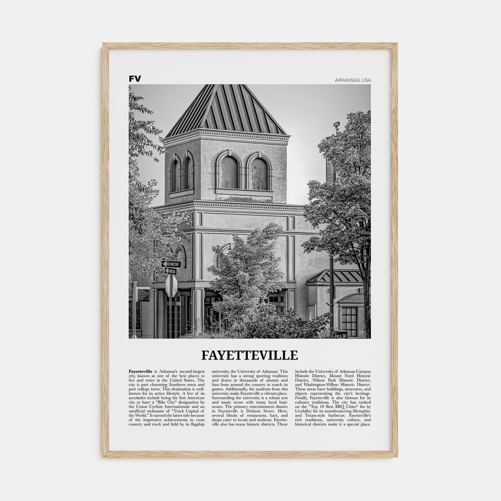 Fayetteville, Arkansas Travel B&W Poster