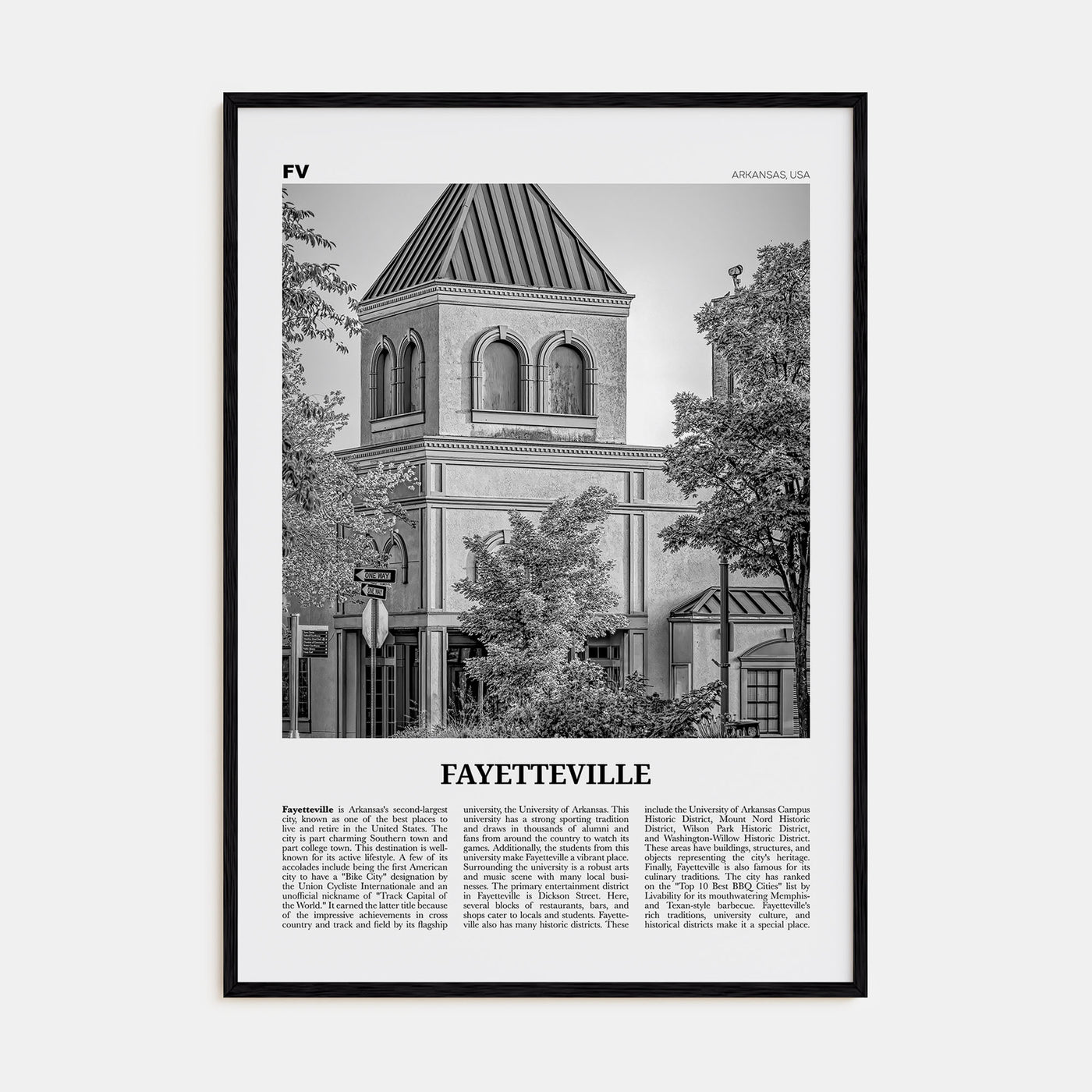 Fayetteville, Arkansas Travel B&W Poster