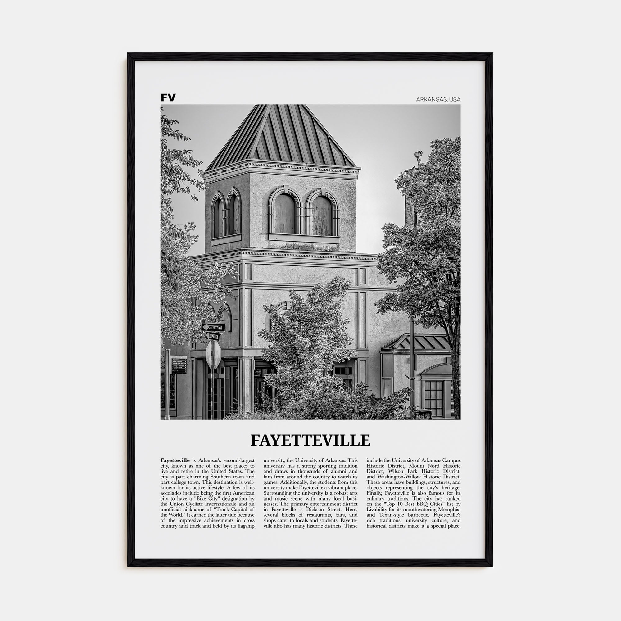 Fayetteville, Arkansas Travel B&W Poster