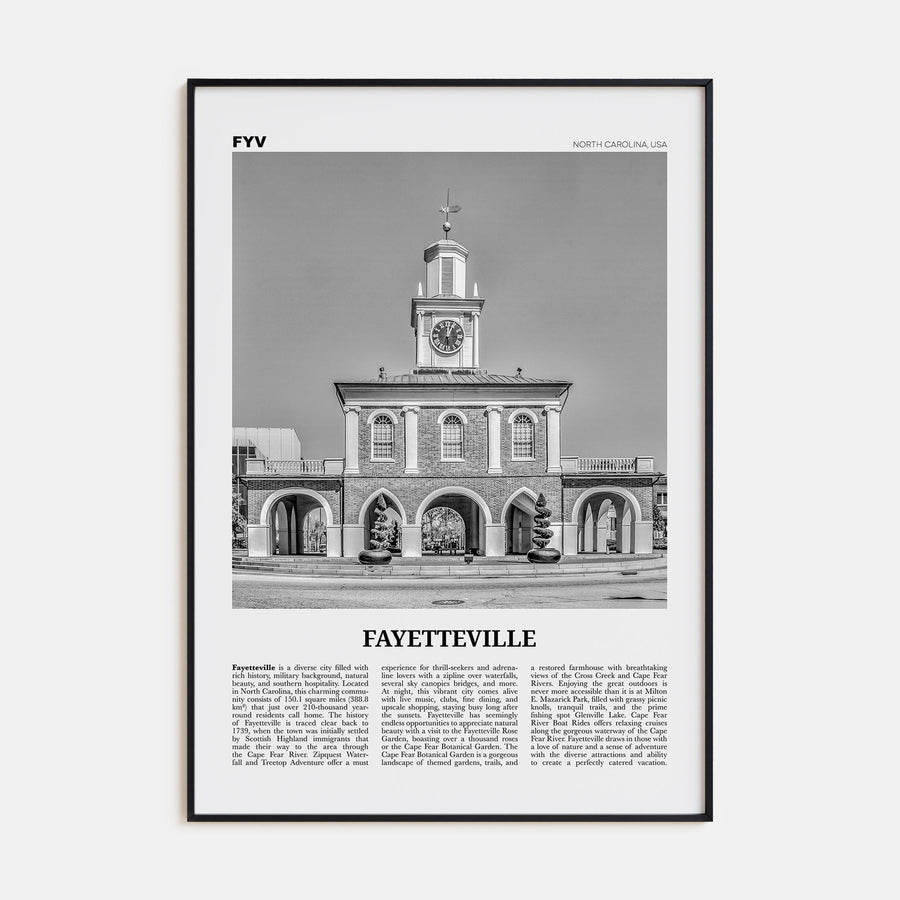 Fayetteville, North Carolina Travel B&W Poster