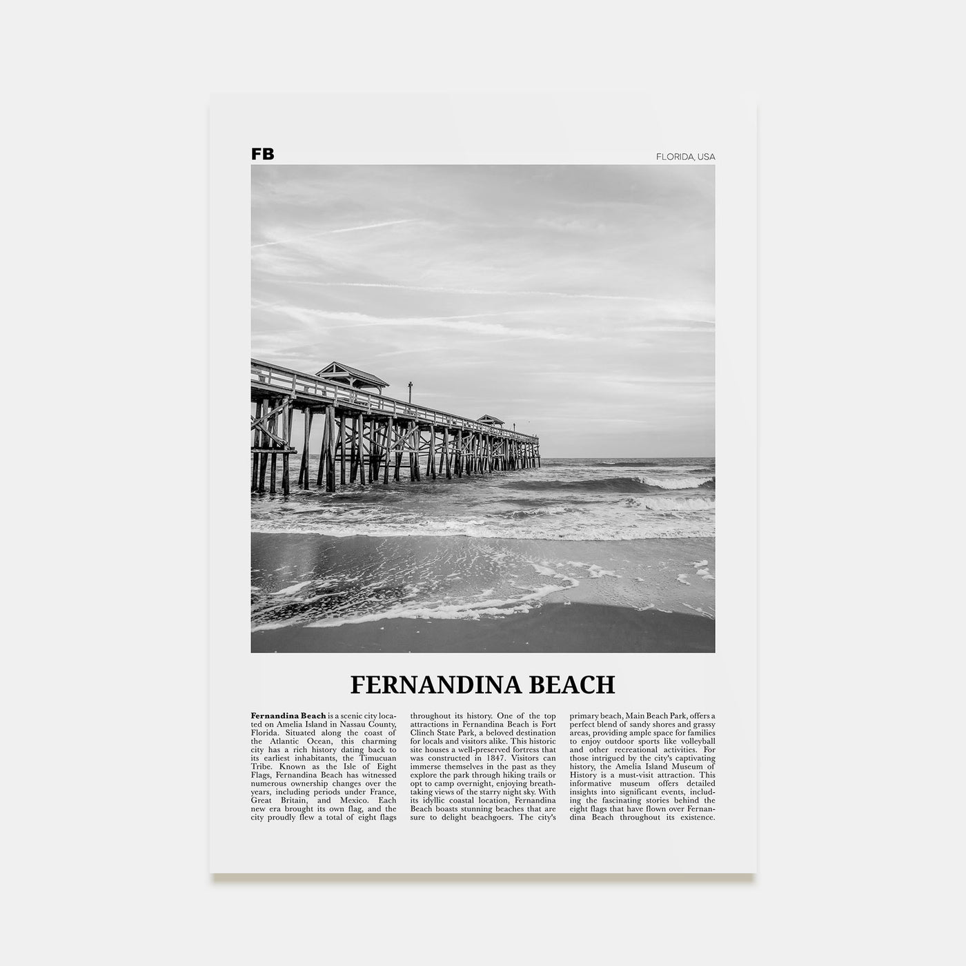 Fernandina Beach Travel B&W Poster