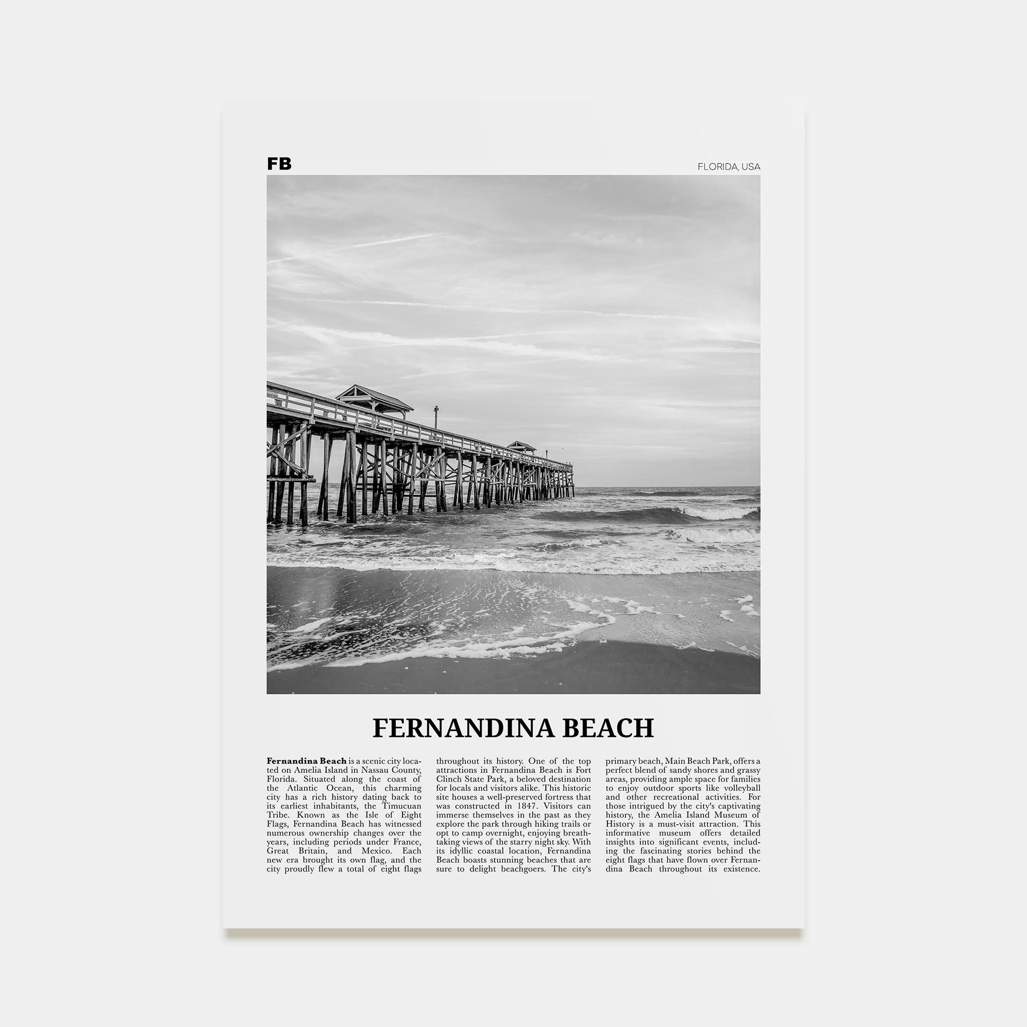 Fernandina Beach Travel B&W Poster