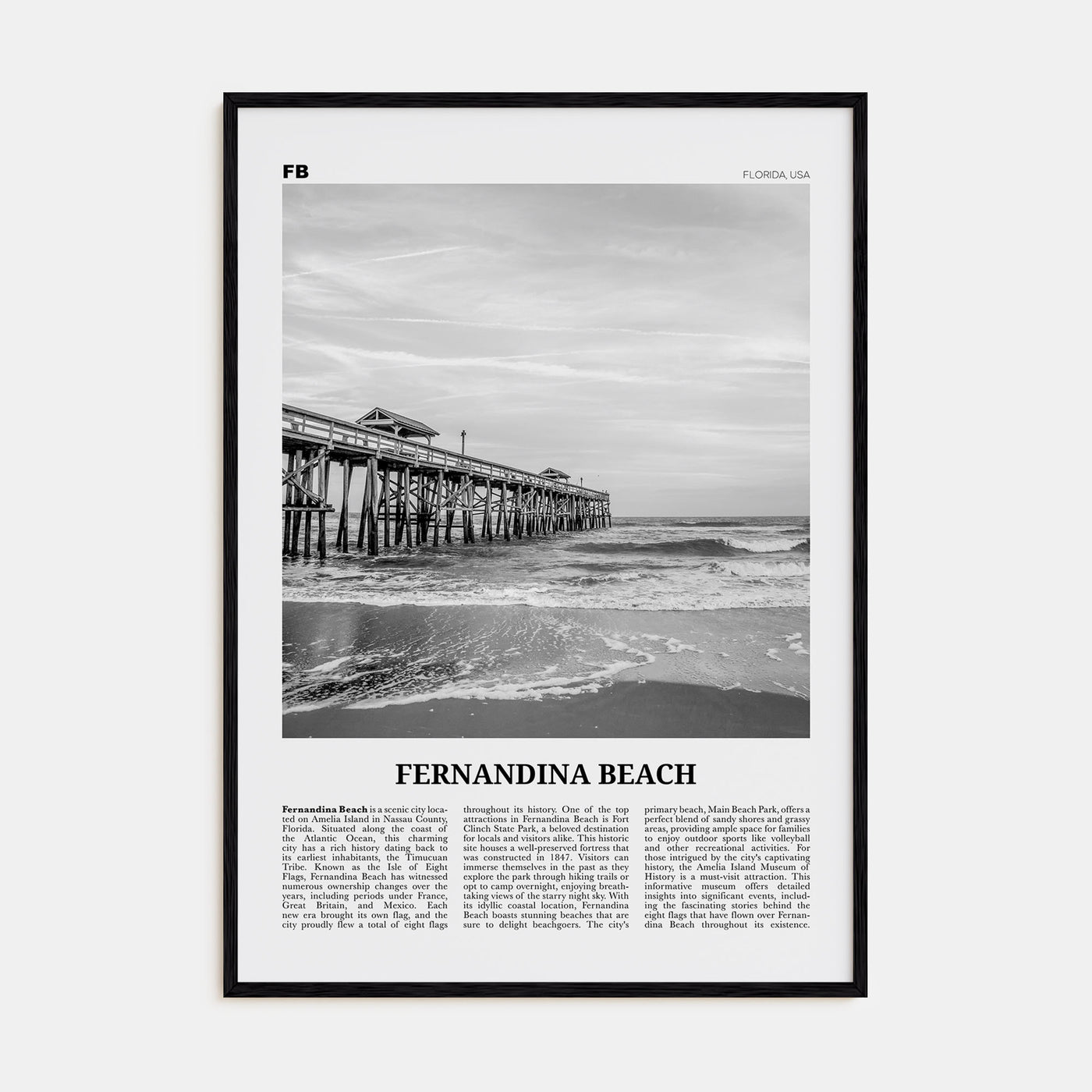 Fernandina Beach Travel B&W Poster