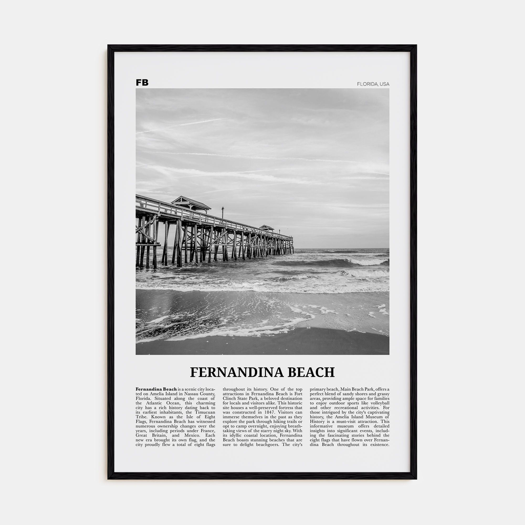 Fernandina Beach Travel B&W Poster