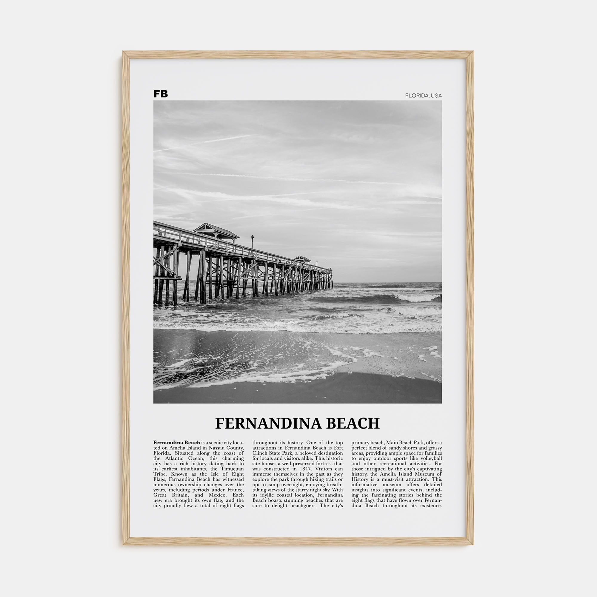 Fernandina Beach Travel B&W Poster