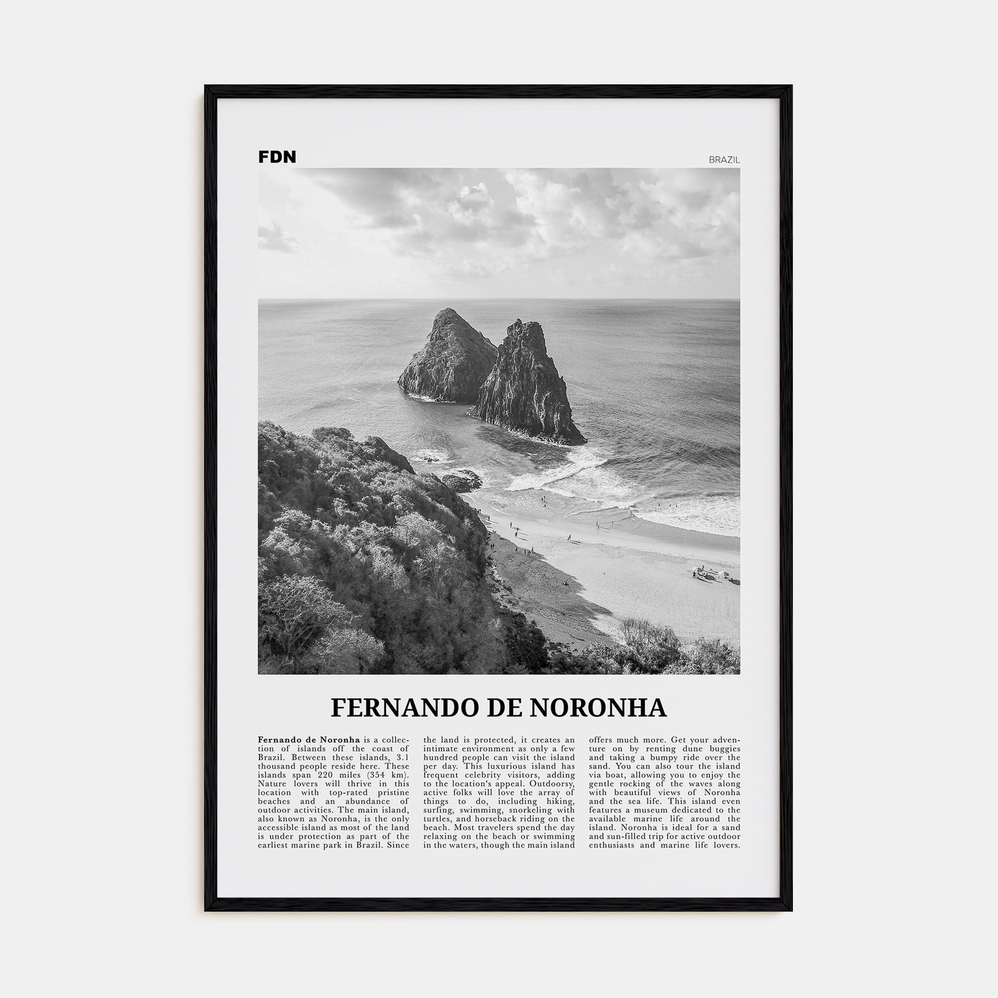 Fernando de Noronha Travel B&W Poster