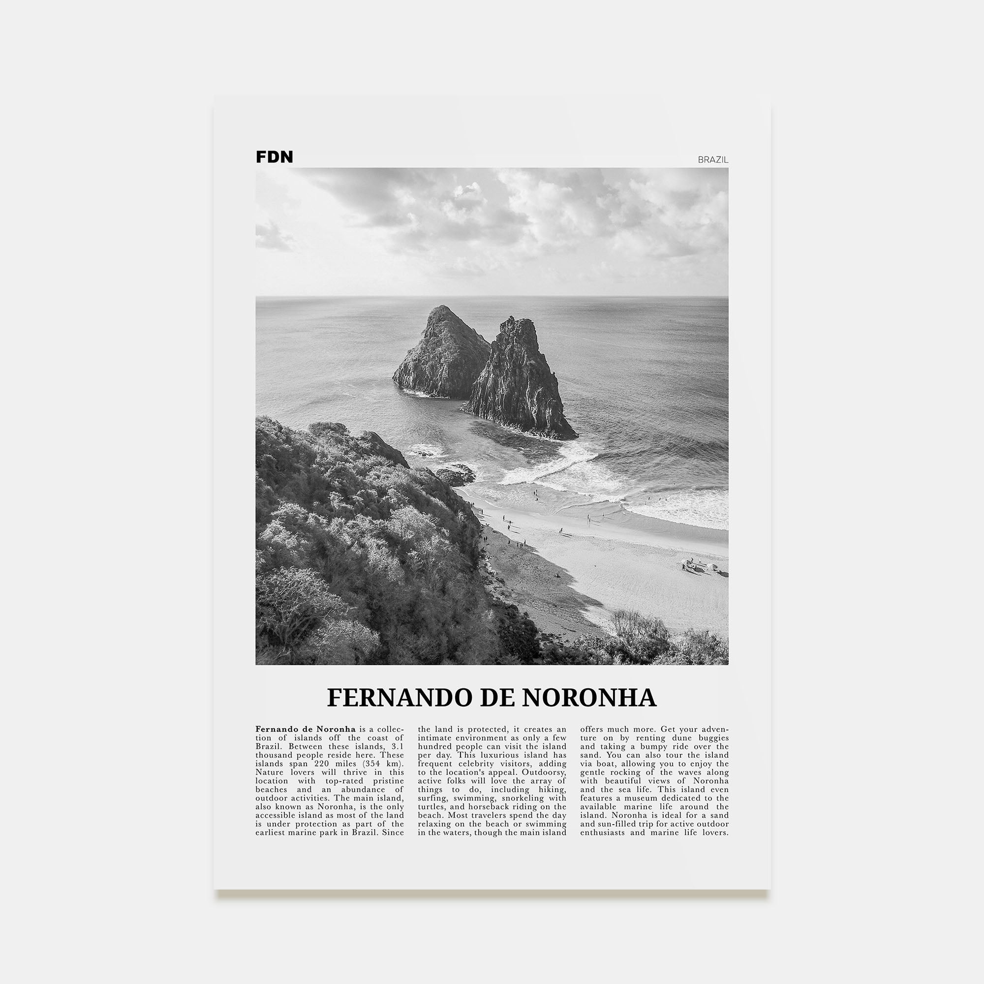 Fernando de Noronha Travel B&W Poster