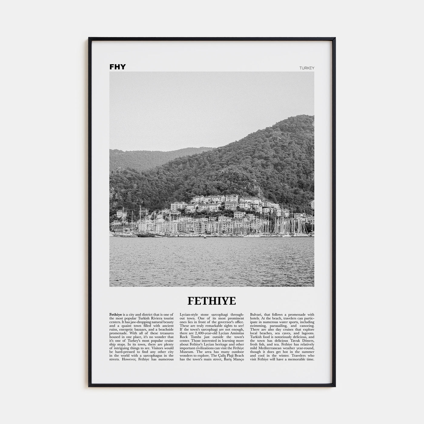 Fethiye Travel B&W Poster