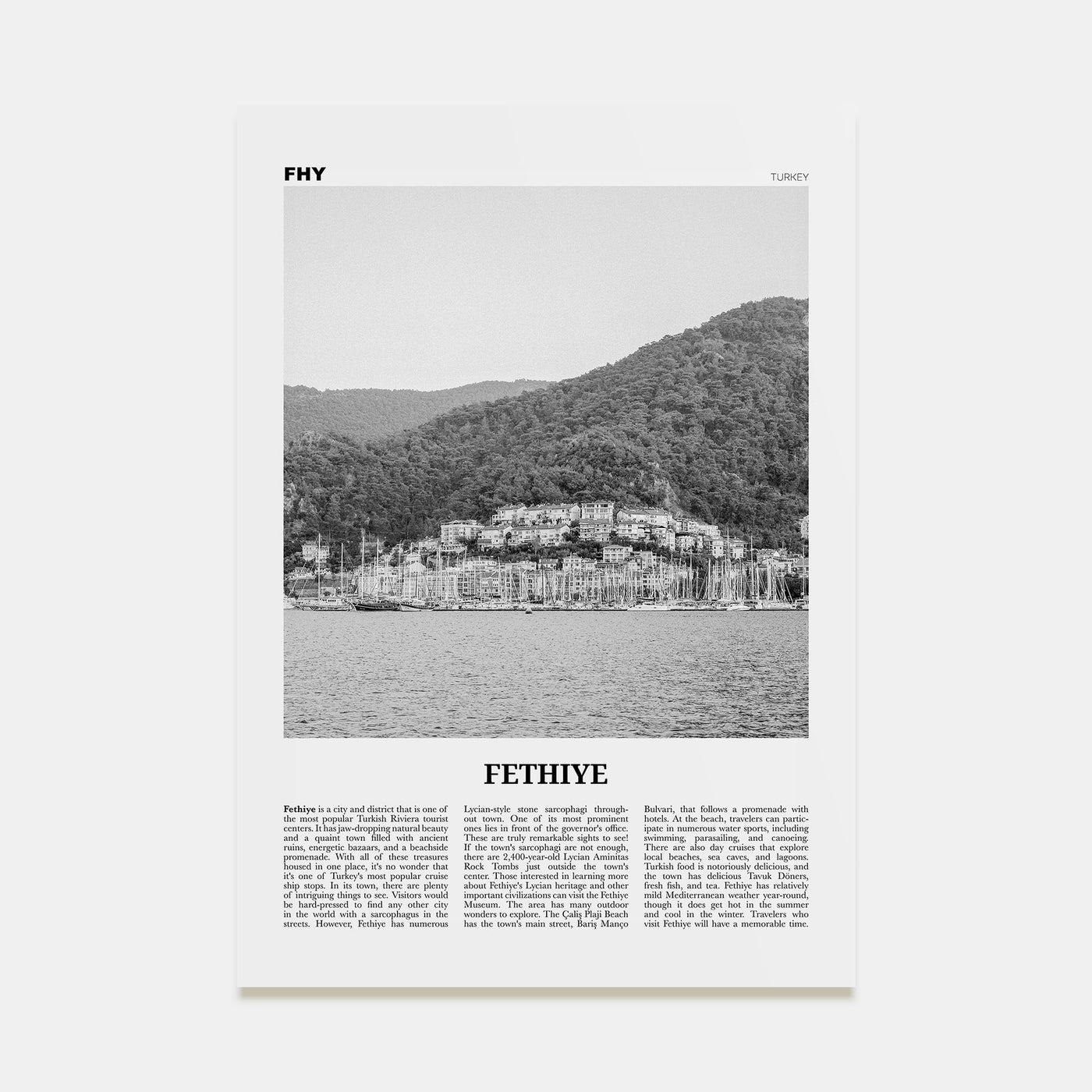 Fethiye Travel B&W Poster