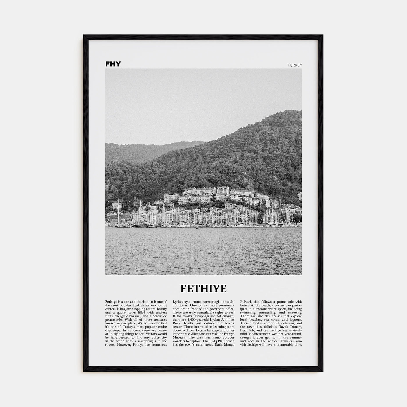 Fethiye Travel B&W Poster