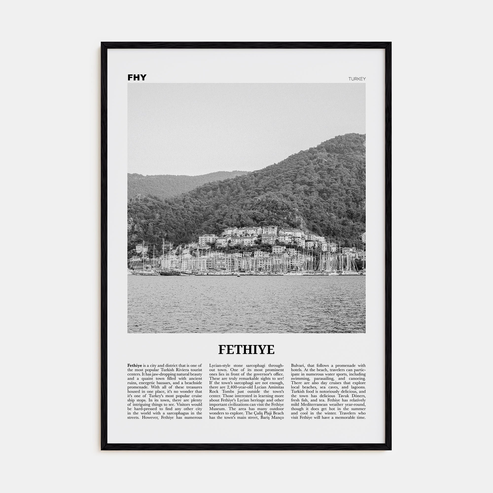 Fethiye Travel B&W Poster