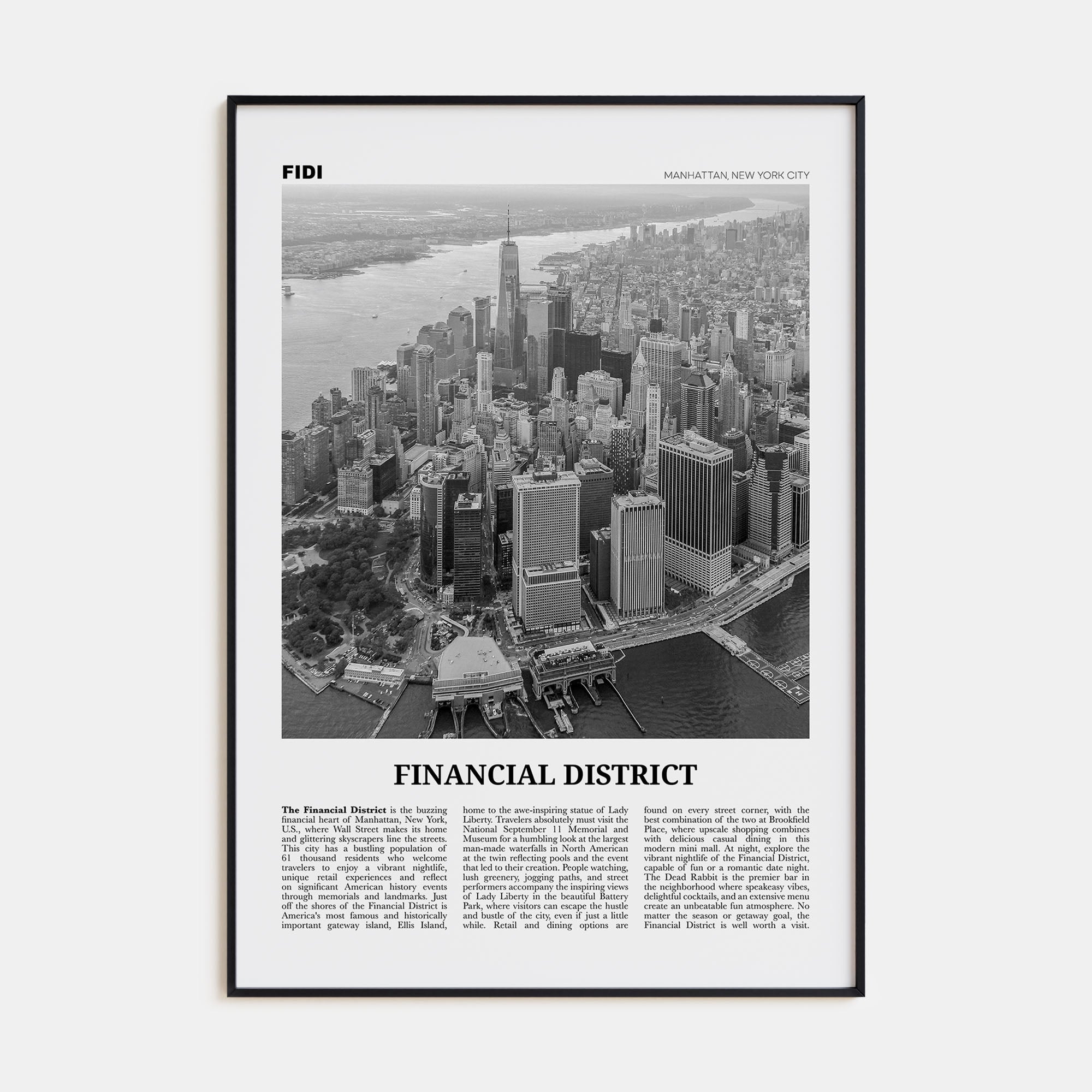 Financial District, New York City Travel B&W Poster