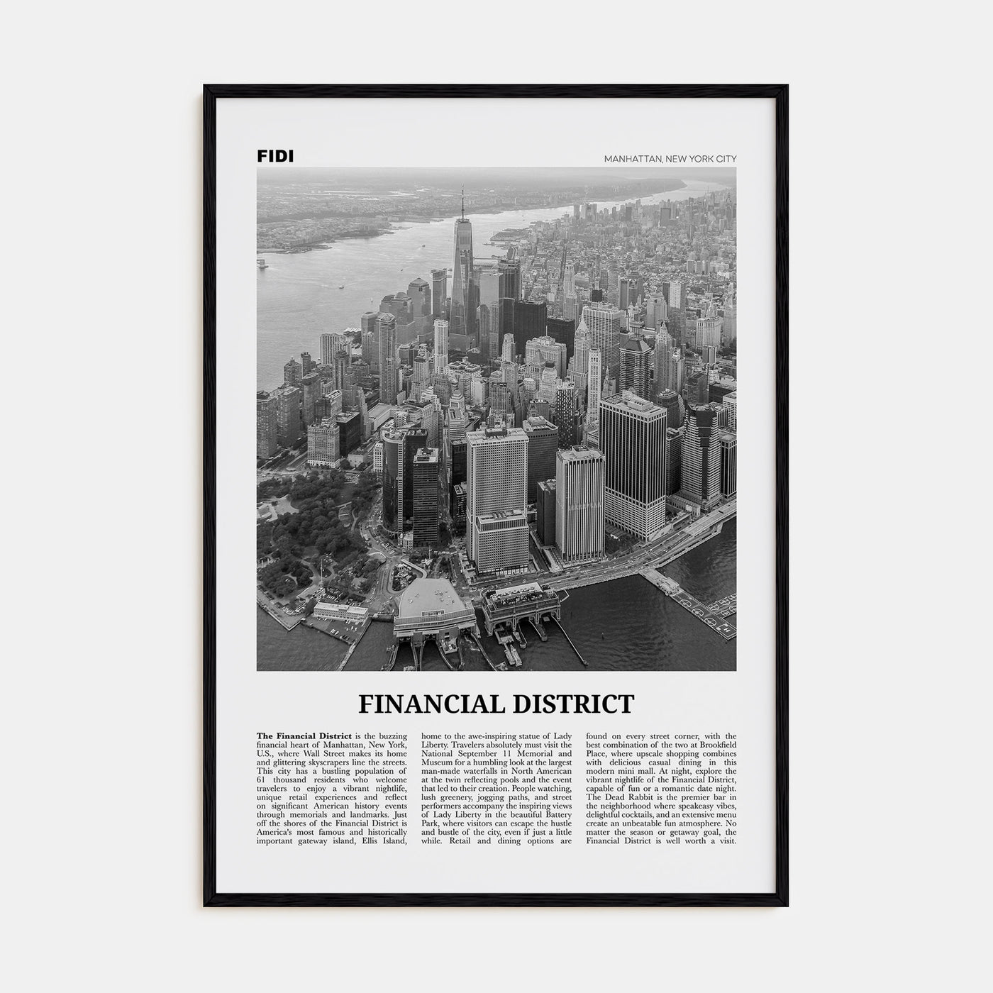 Financial District, New York City Travel B&W Poster