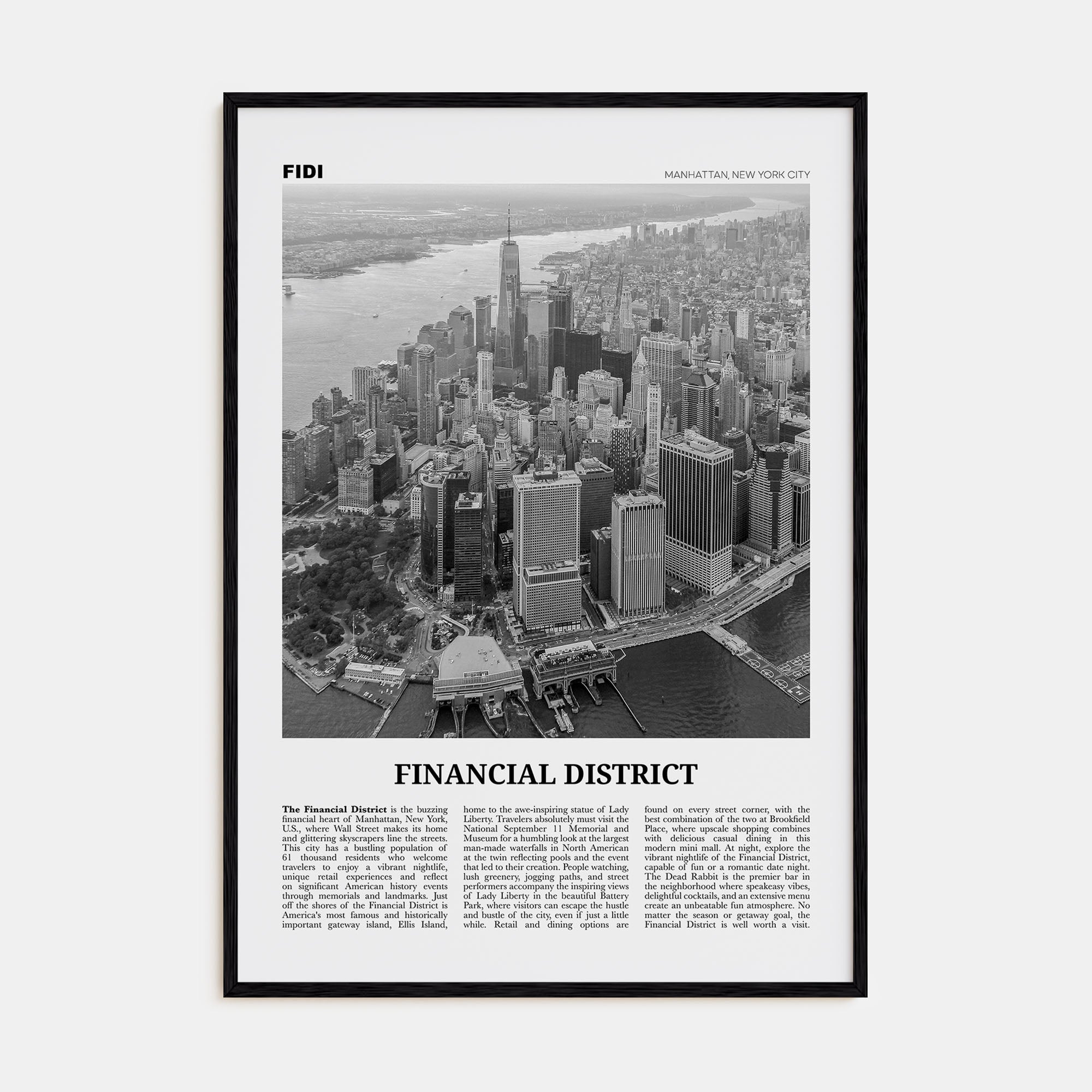 Financial District, New York City Travel B&W Poster