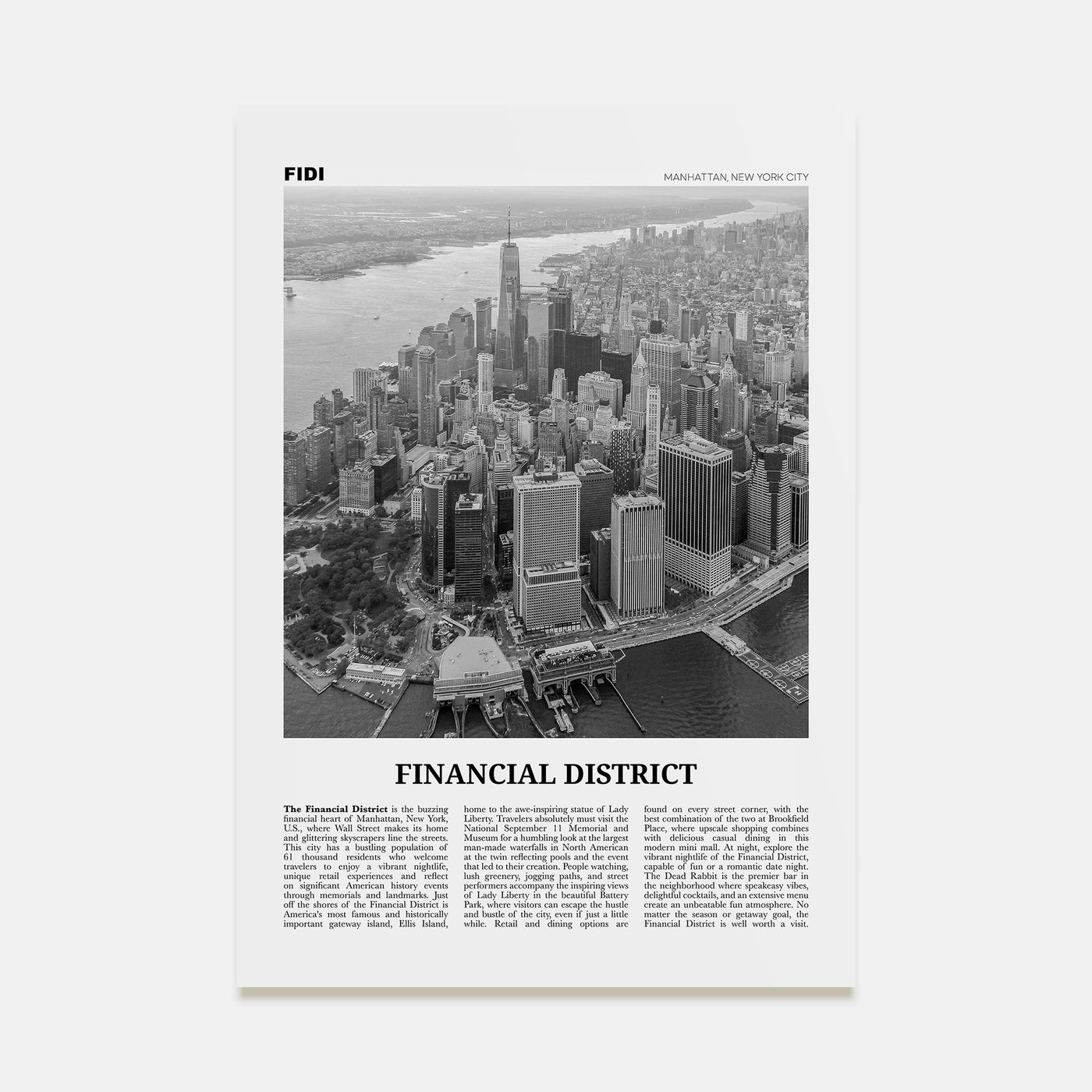 Financial District, New York City Travel B&W Poster