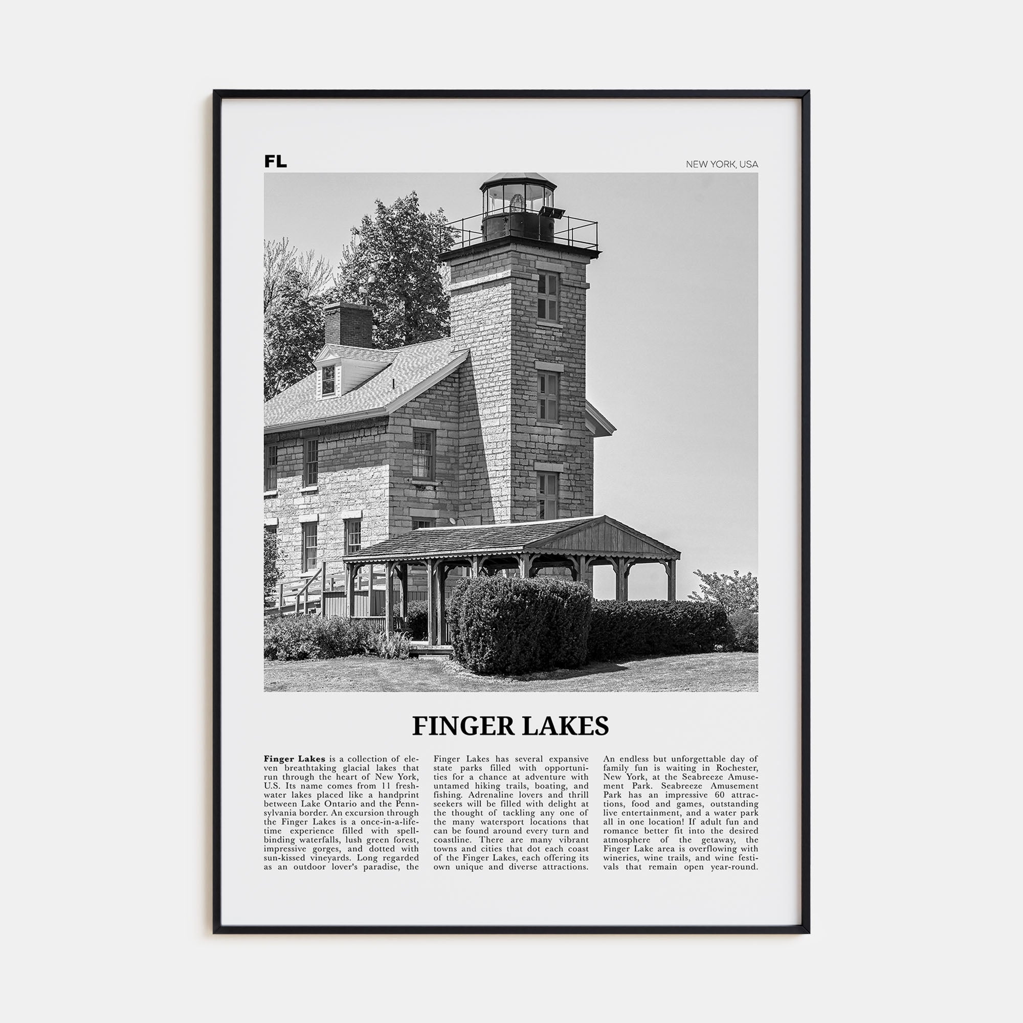 Finger Lakes Travel B&W Poster