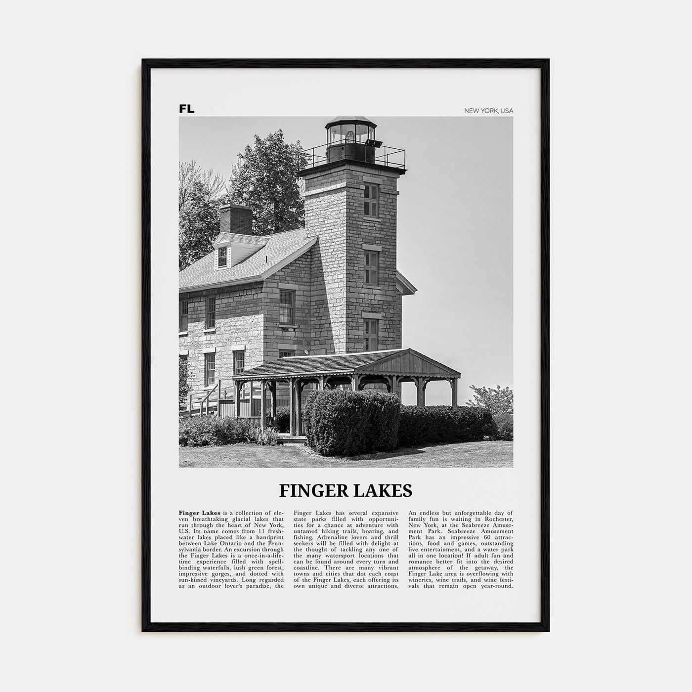 Finger Lakes Travel B&W Poster
