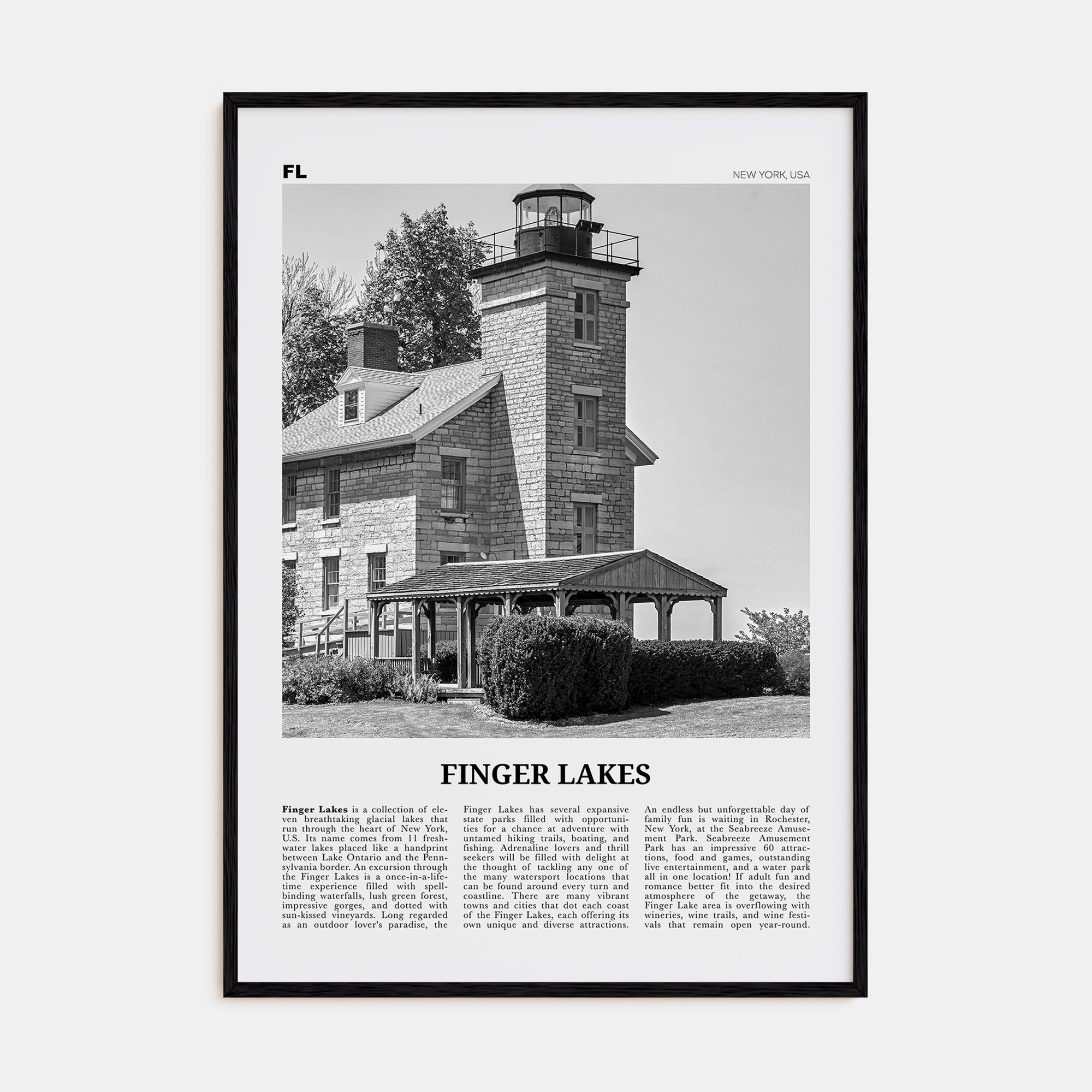 Finger Lakes Travel B&W Poster