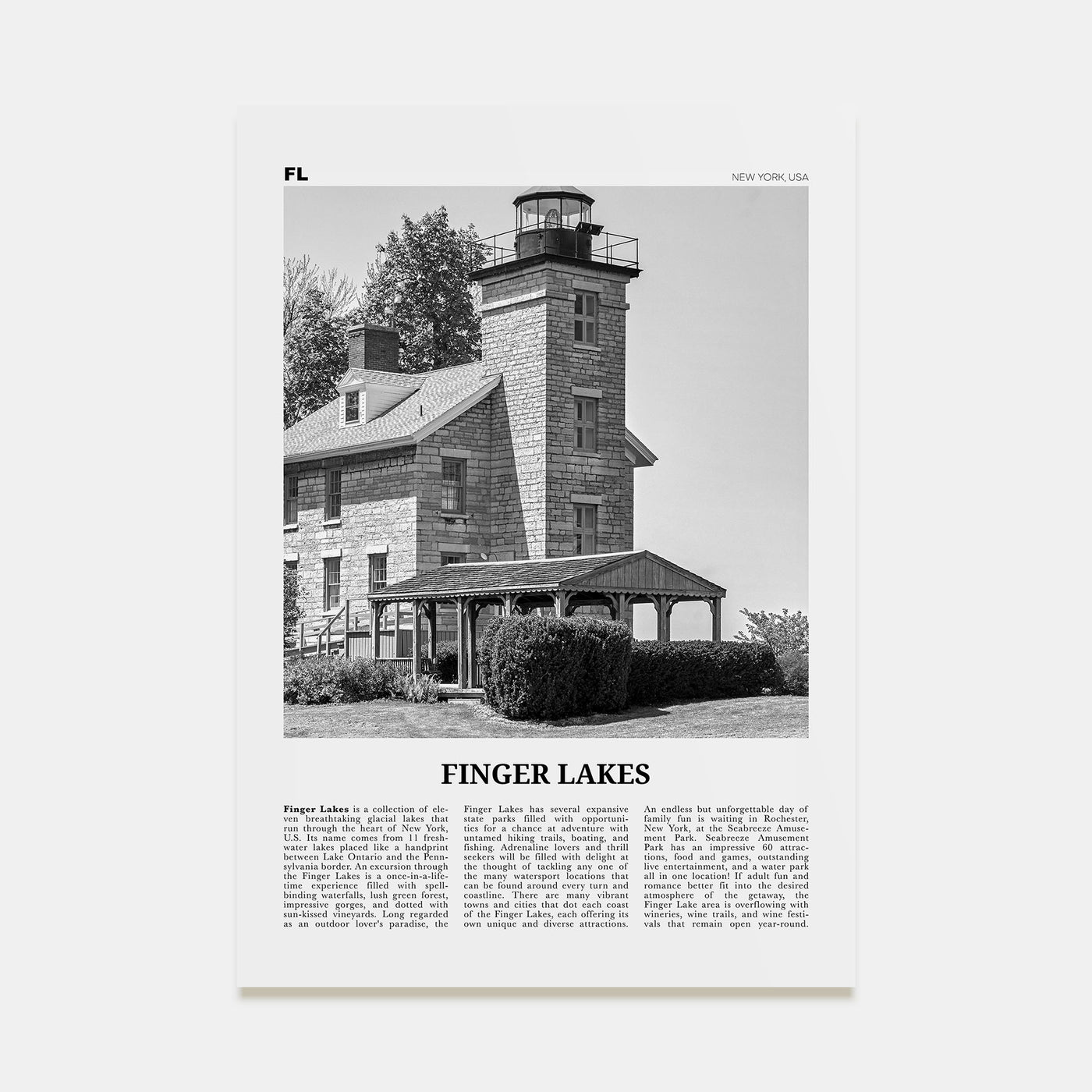 Finger Lakes Travel B&W Poster