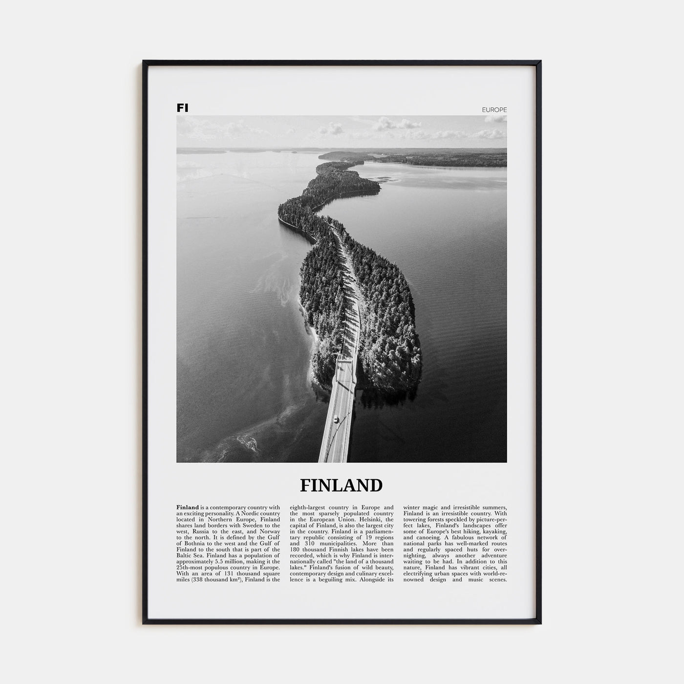 Finland Travel B&W Poster