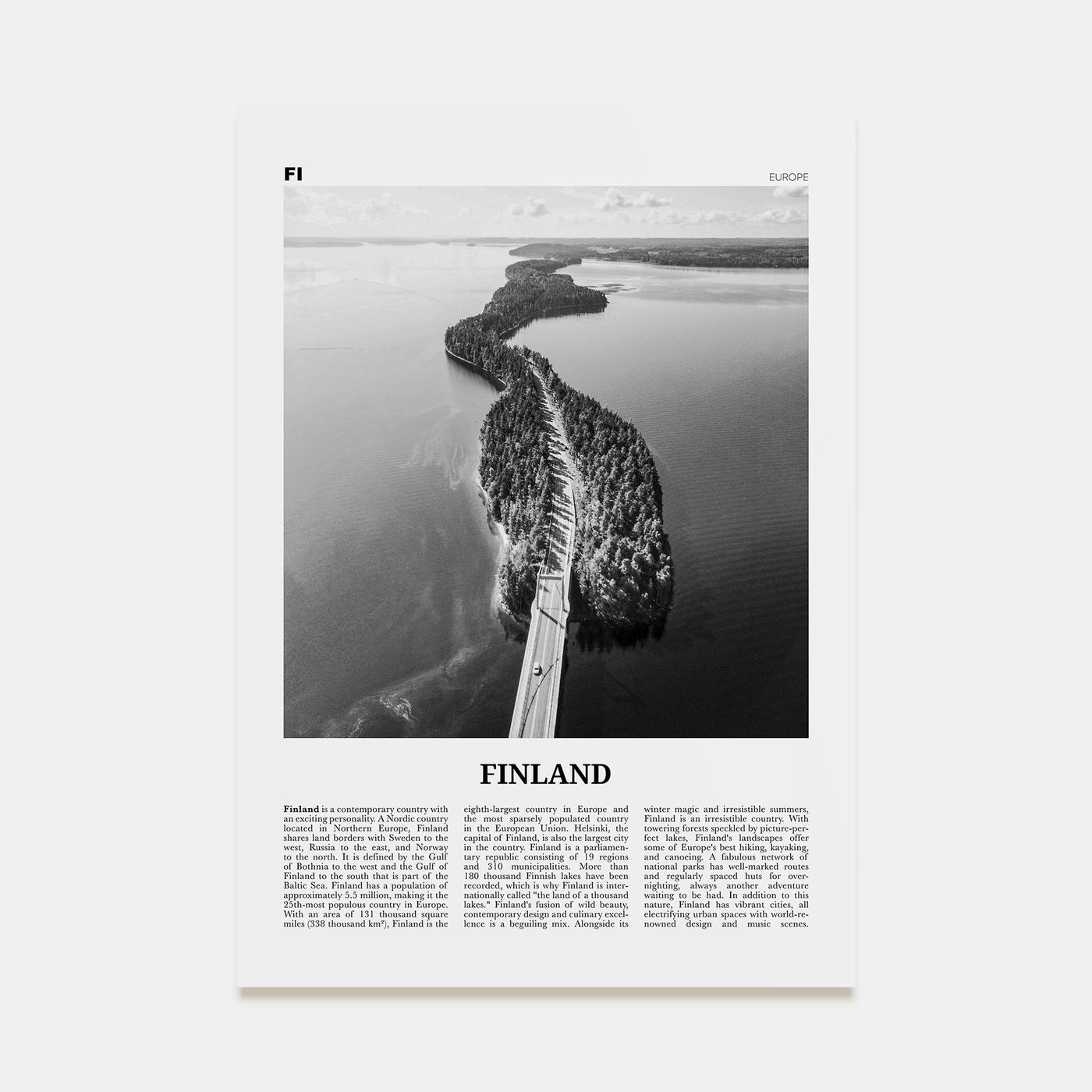 Finland Travel B&W Poster