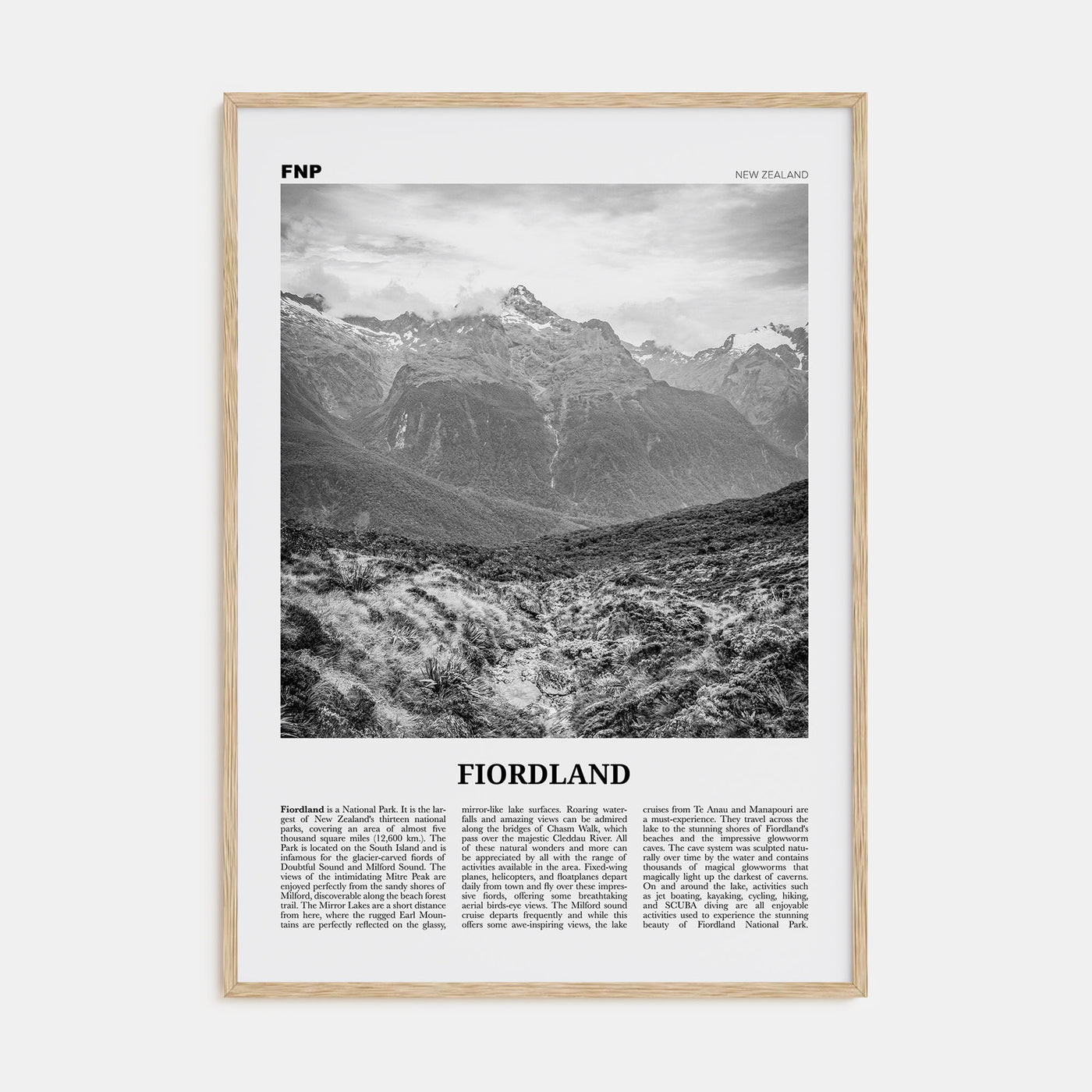 Fiordland National Park Travel B&W Poster