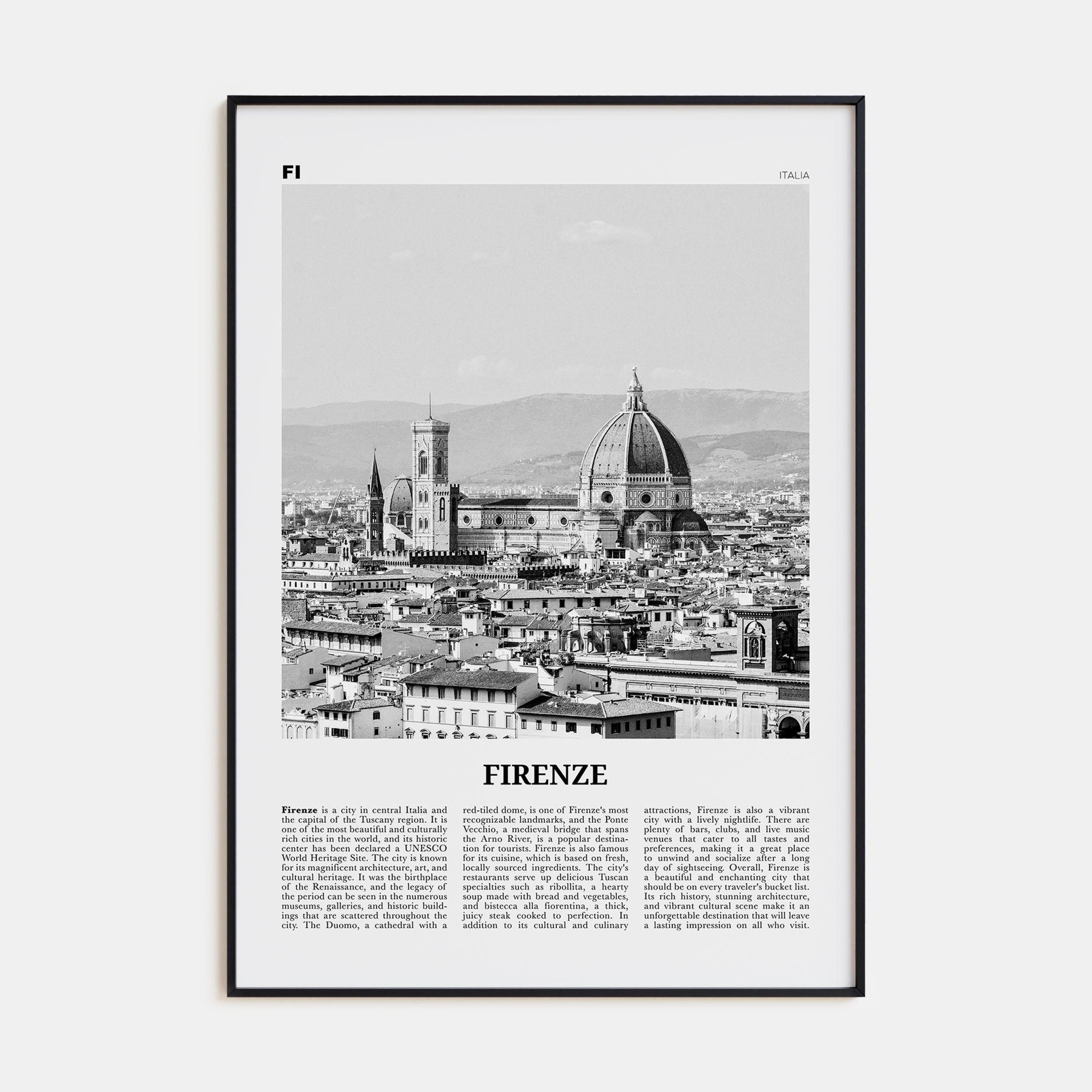 Firenze Travel B&W Poster