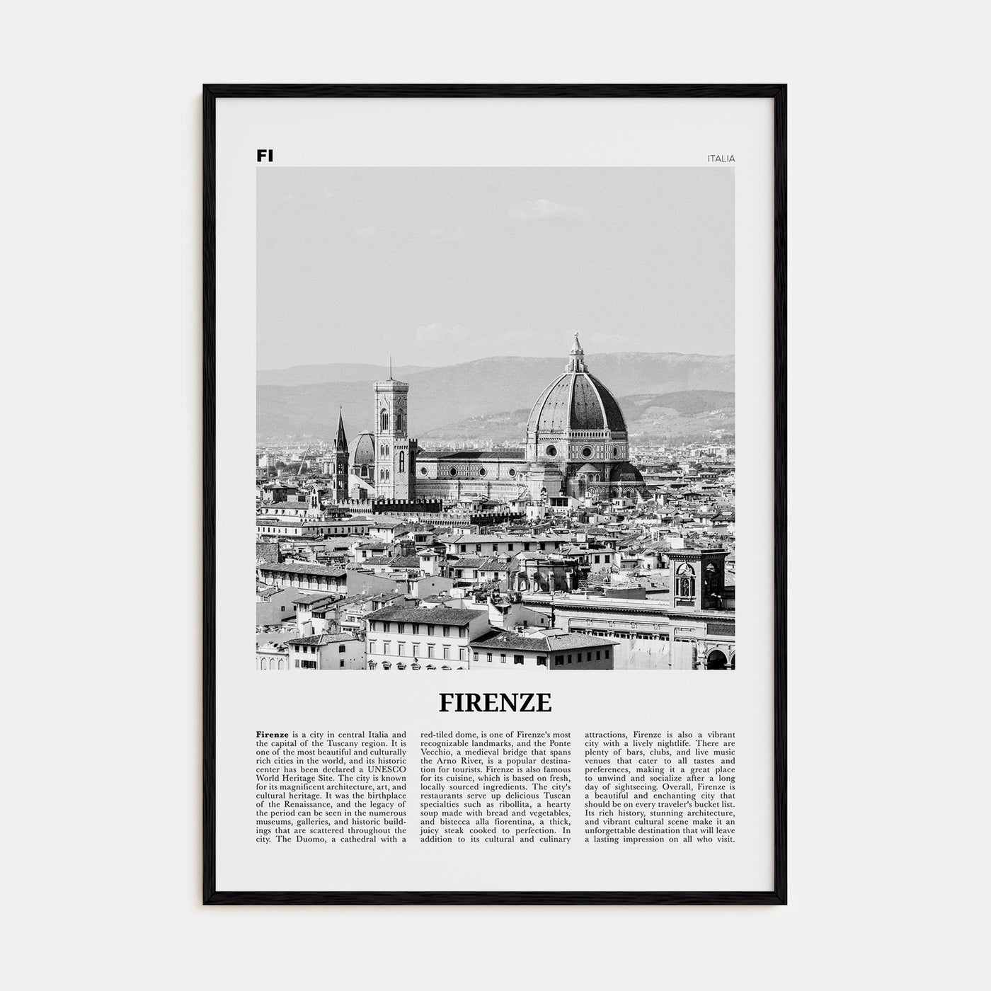 Firenze Travel B&W Poster