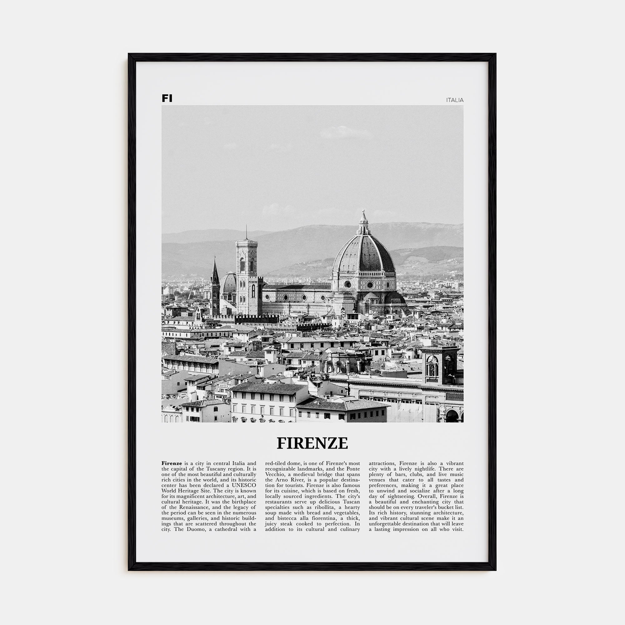 Firenze Travel B&W Poster