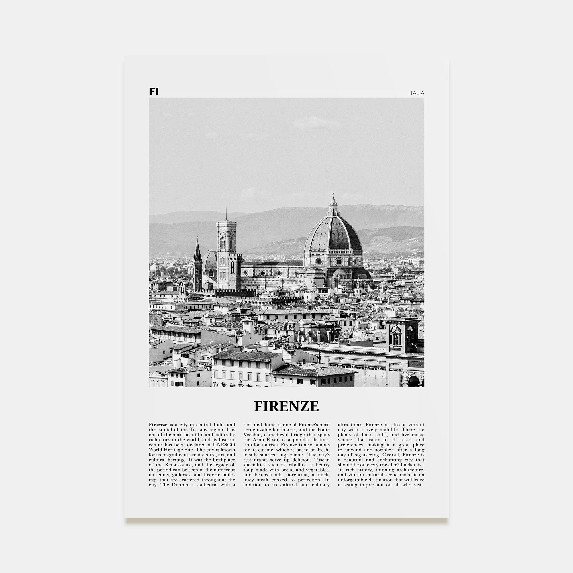 Firenze Travel B&W Poster