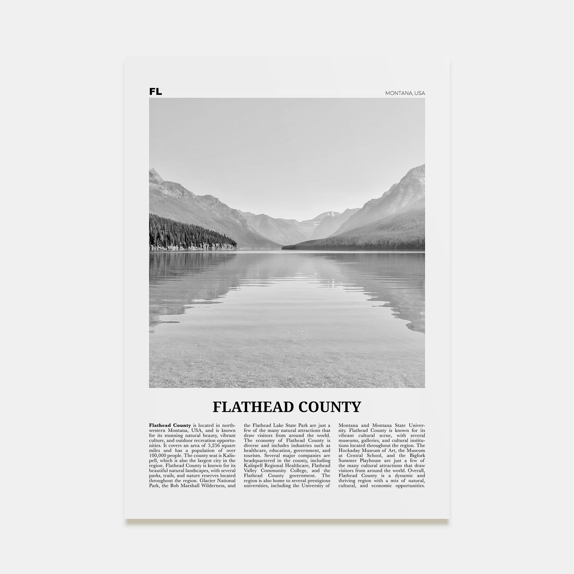 Flathead County Travel B&W Poster