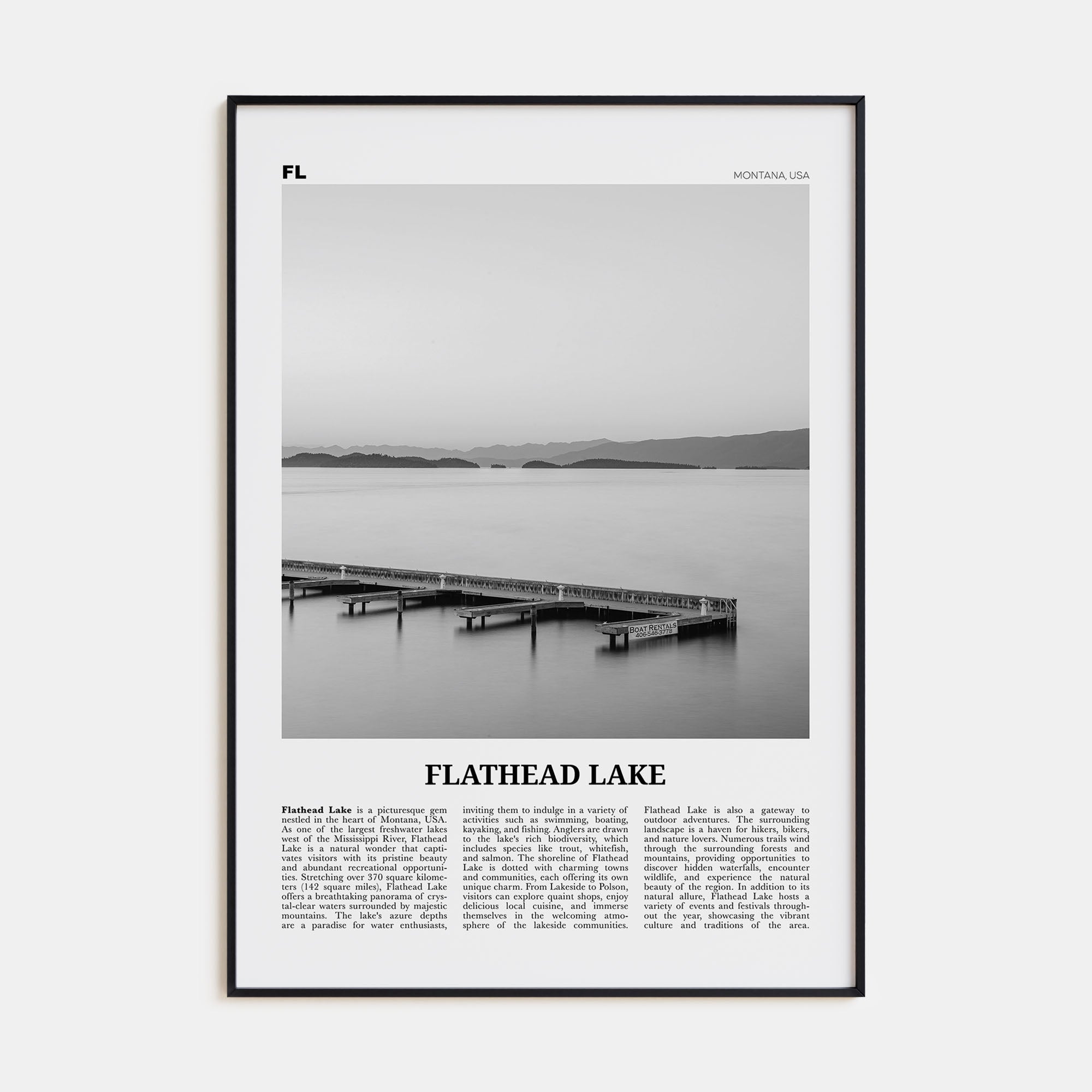 Flathead Lake Travel B&W Poster