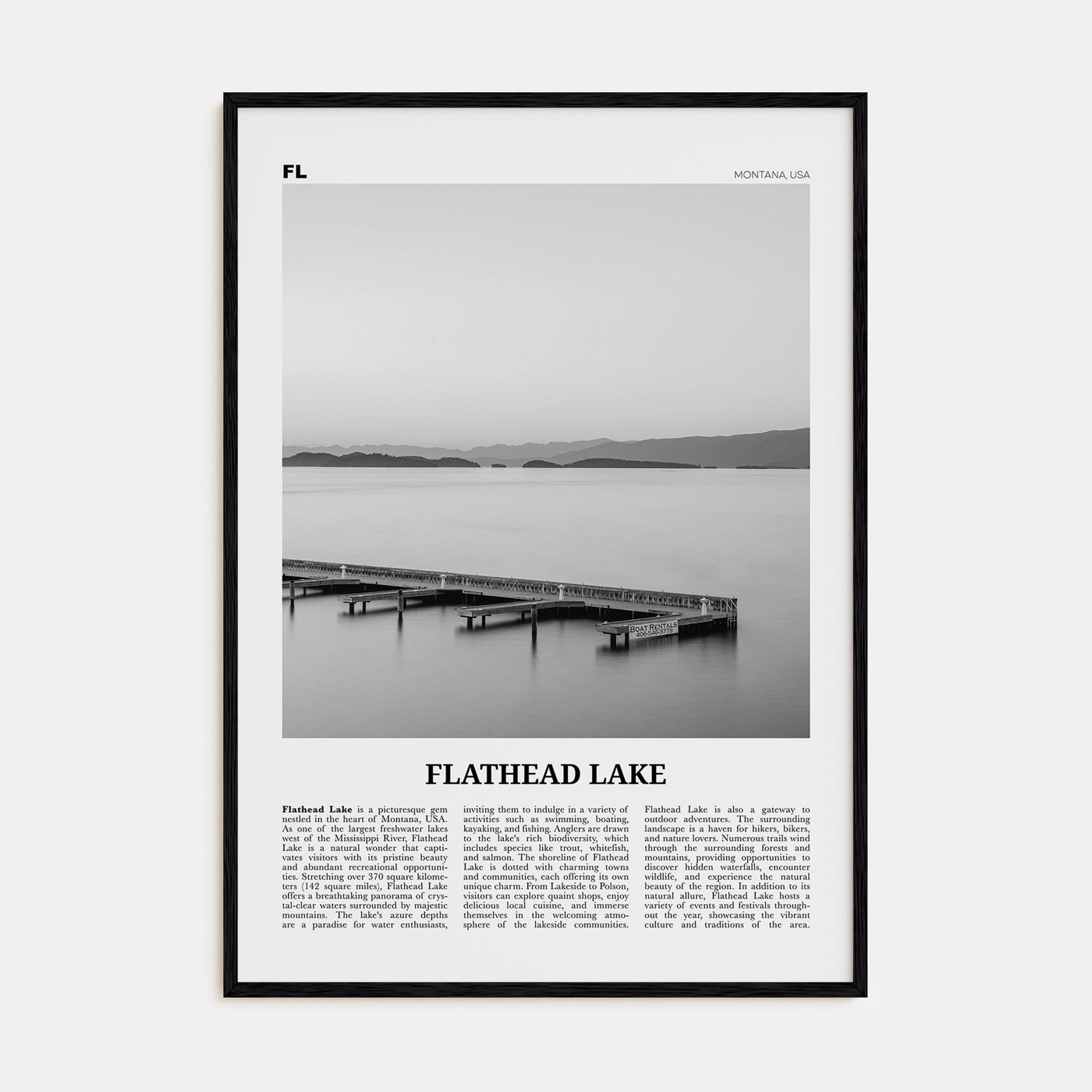 Flathead Lake Travel B&W Poster