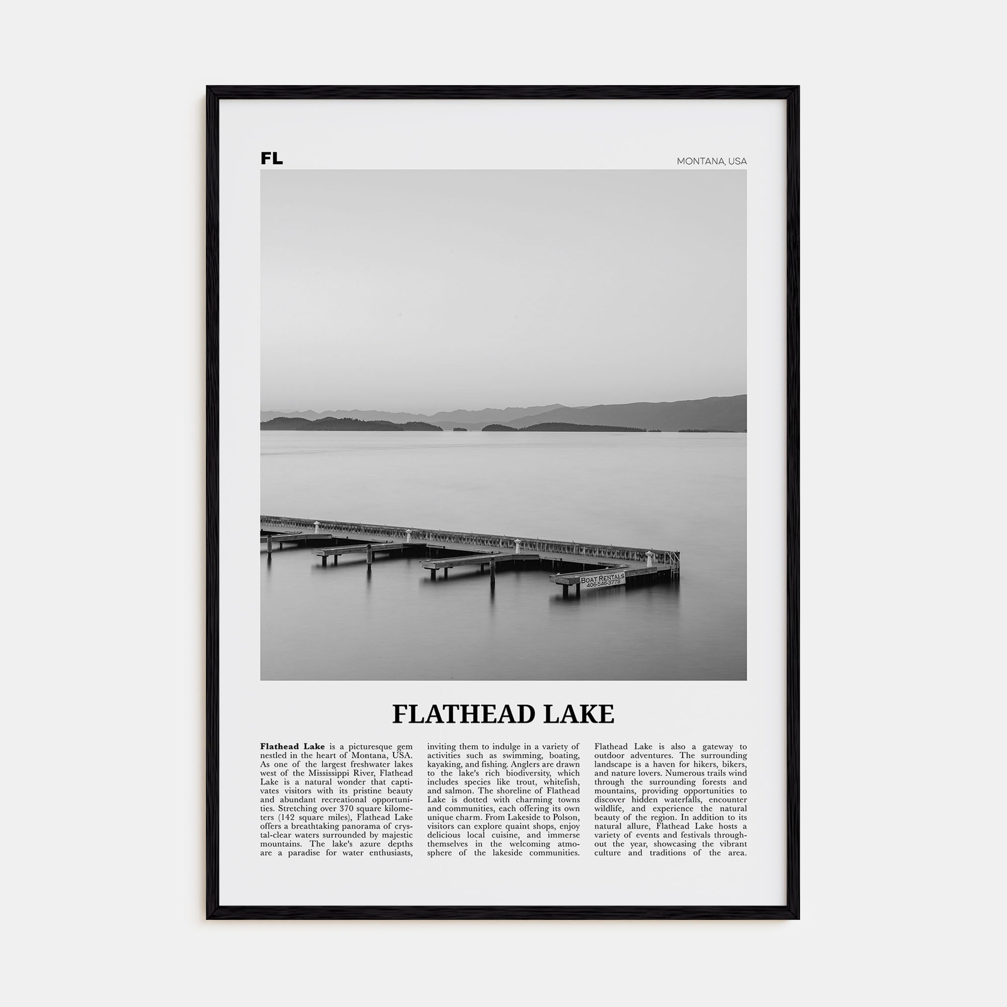 Flathead Lake Travel B&W Poster
