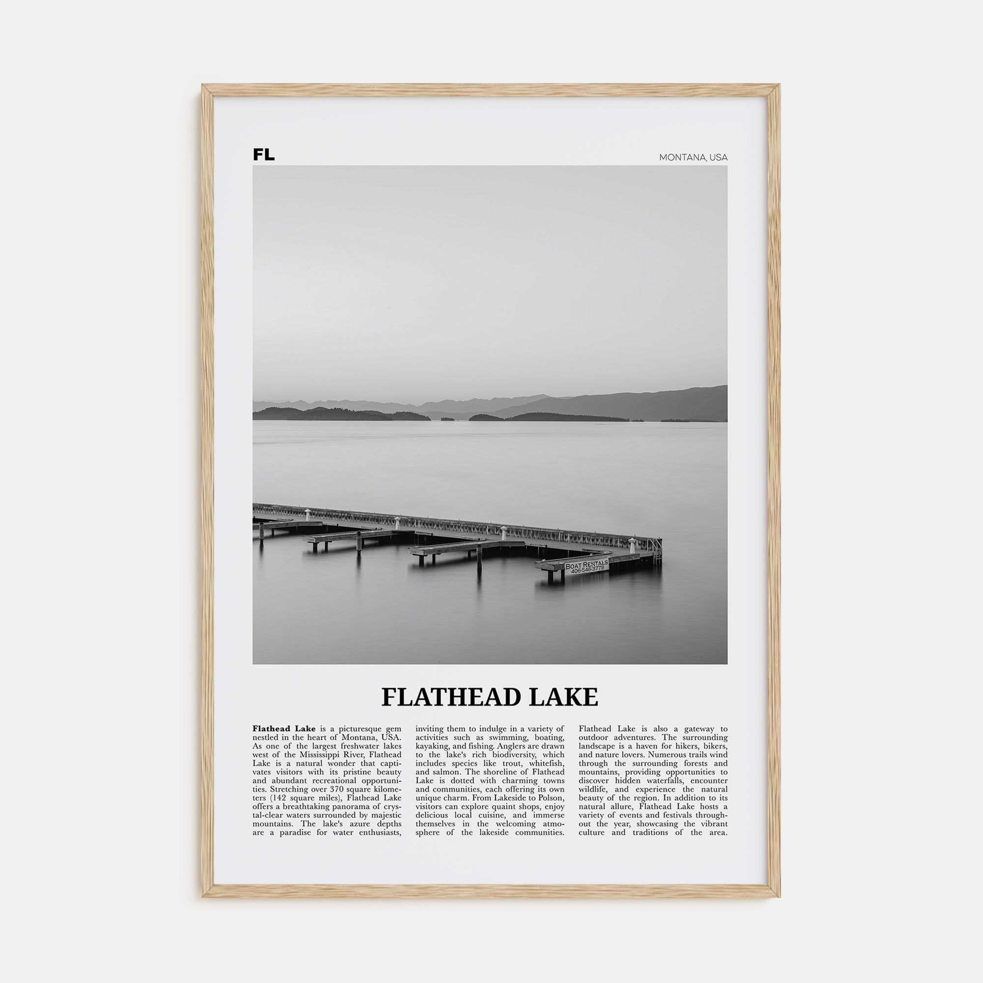 Flathead Lake Travel B&W Poster
