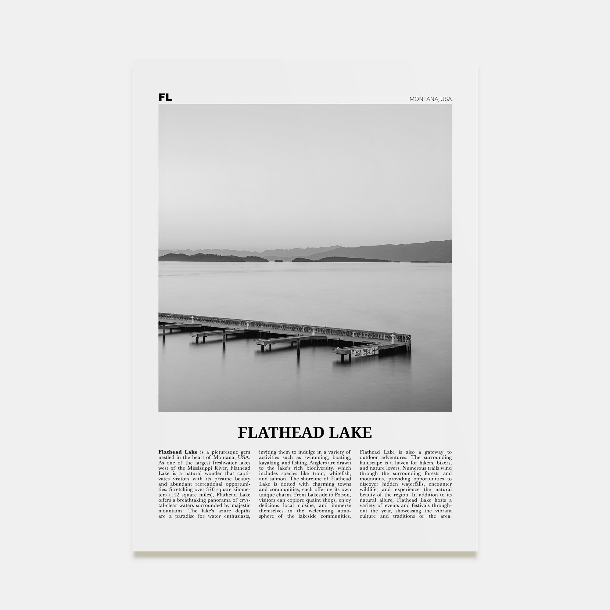 Flathead Lake Travel B&W Poster