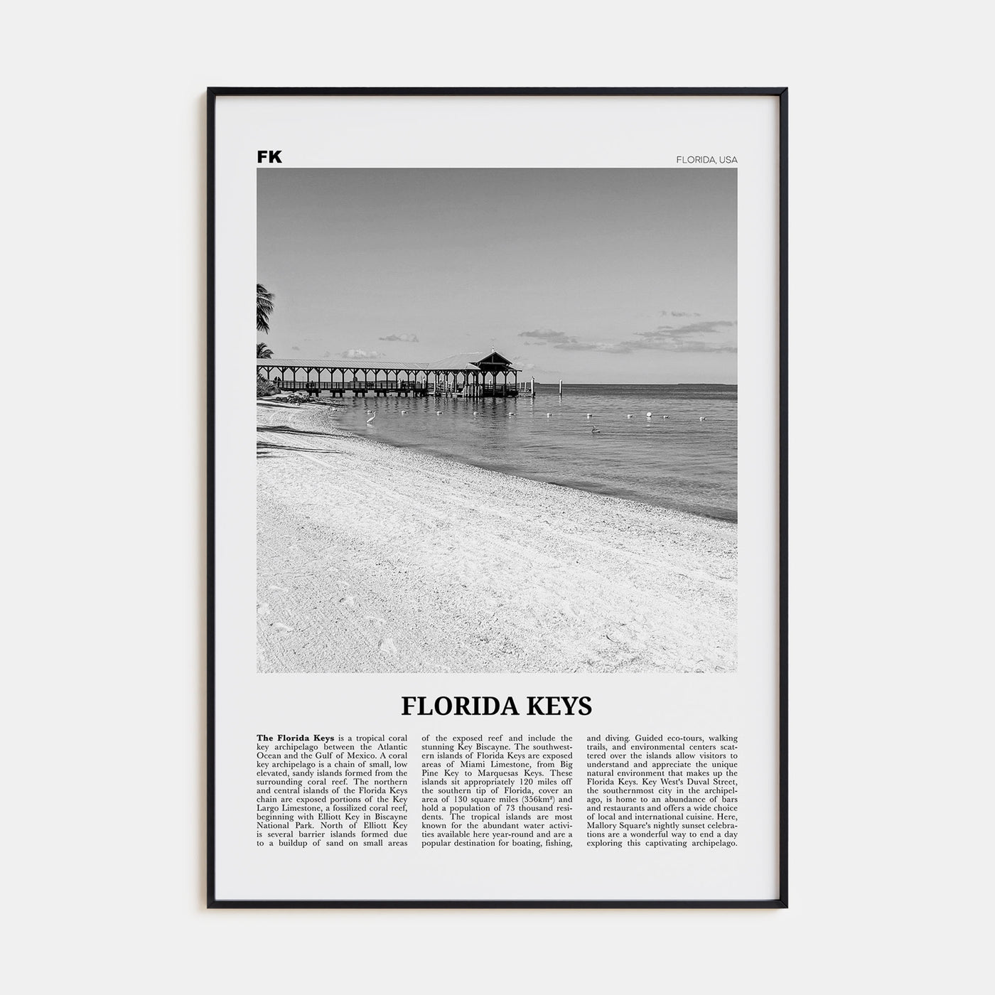 Florida Keys Travel B&W Poster