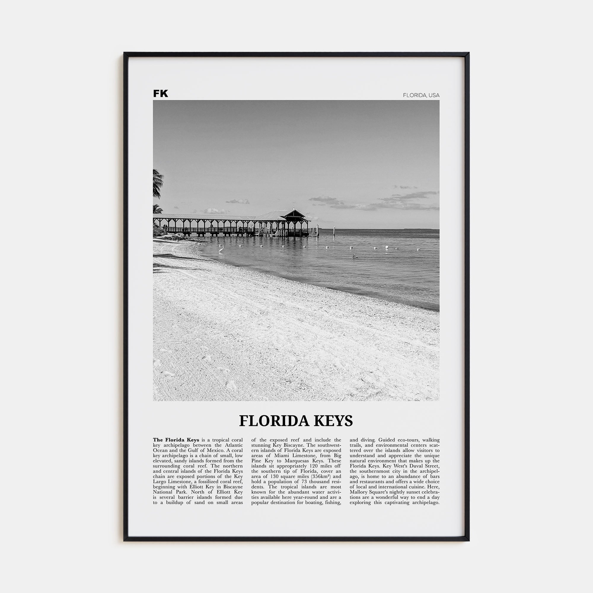 Florida Keys Travel B&W Poster