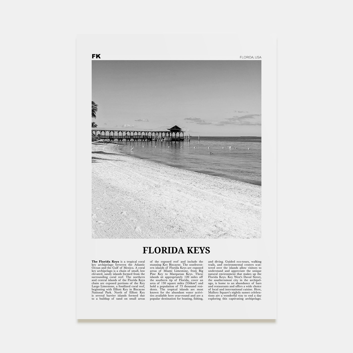 Florida Keys Travel B&W Poster