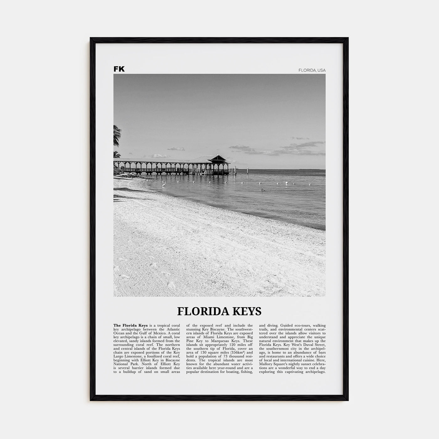 Florida Keys Travel B&W Poster
