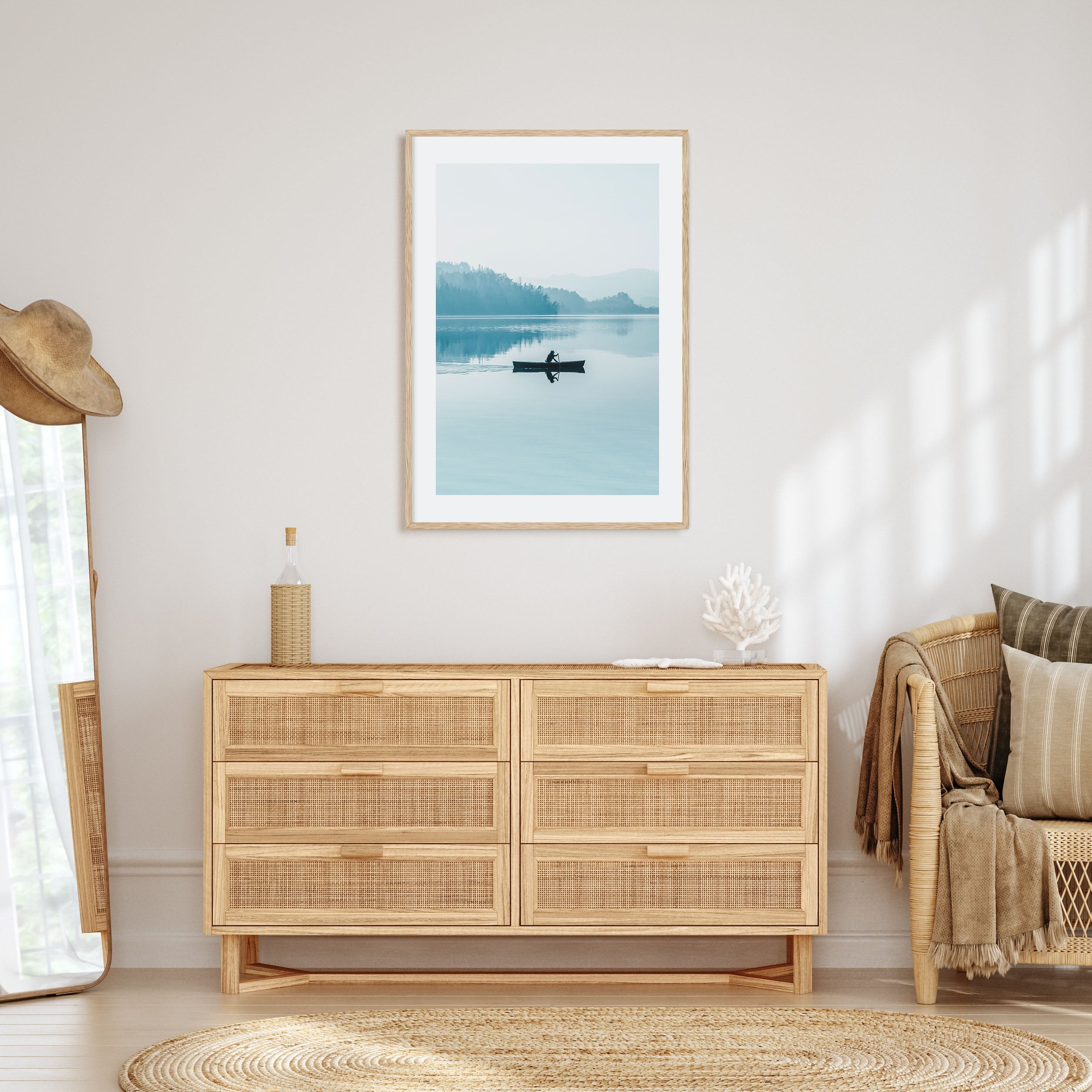 Foggy Lake Boat Photo Color Poster