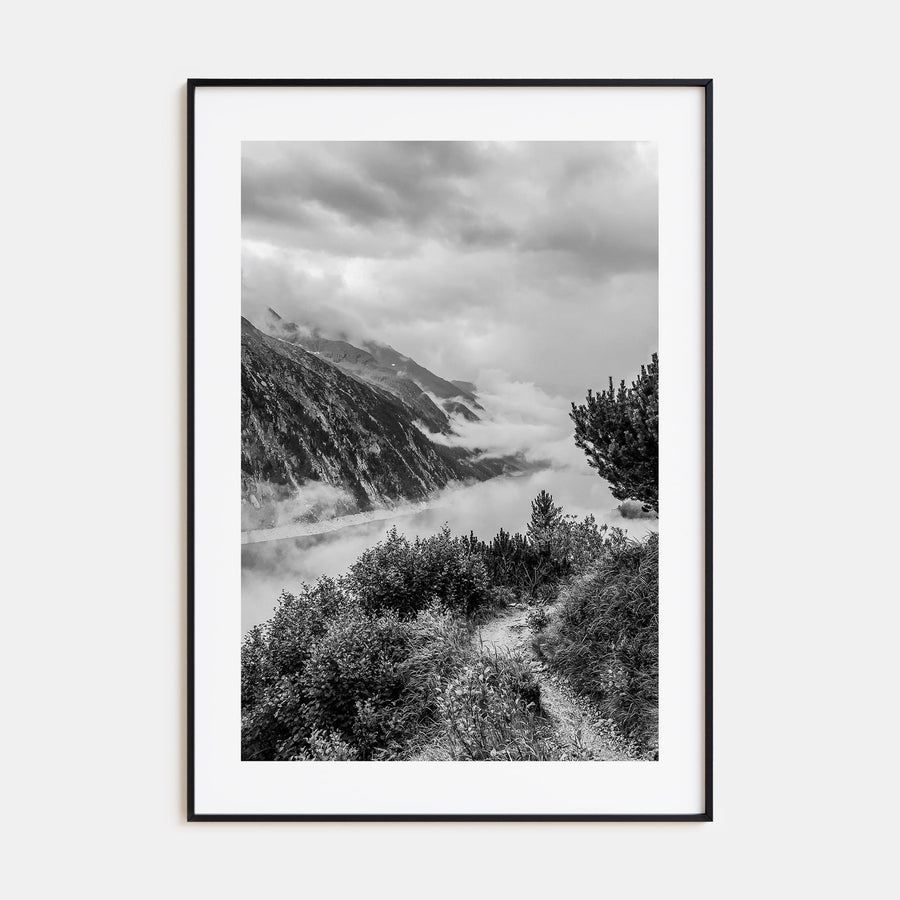 Foggy Lake Mountains Photo B&W No 2 Poster