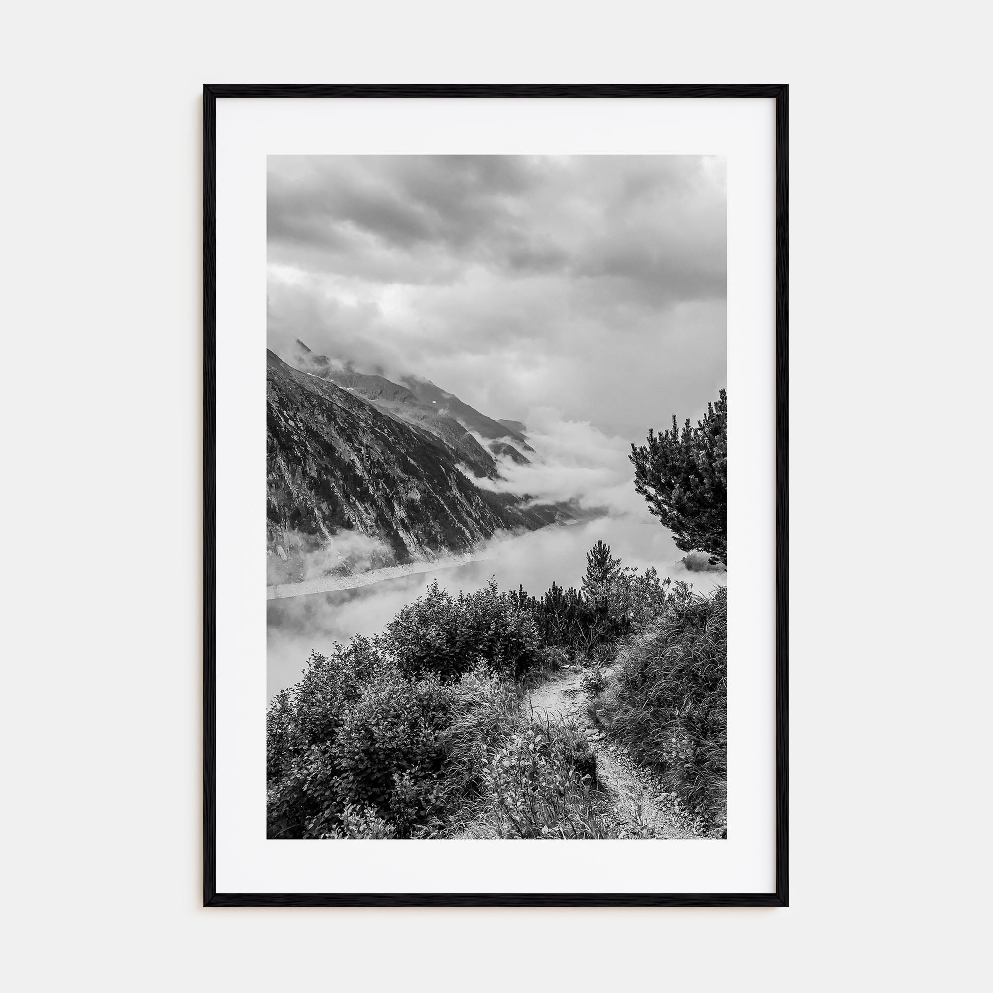 Foggy Lake Mountains Photo B&W No 2 Poster