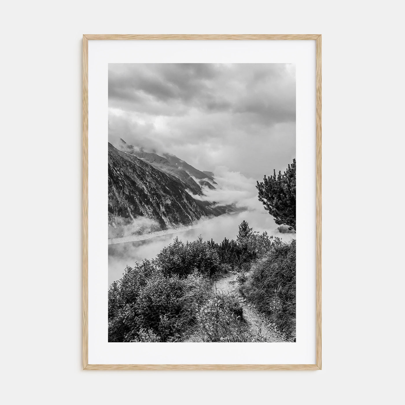 Foggy Lake Mountains Photo B&W No 2 Poster