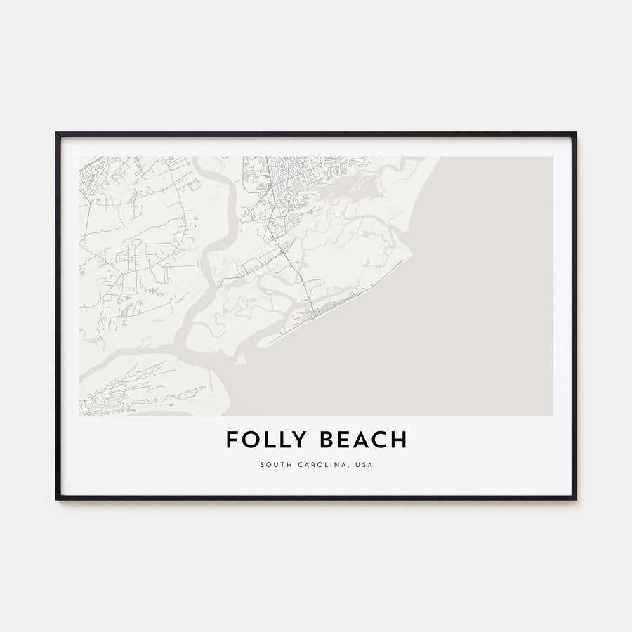 Folly Beach Map Landscape Poster