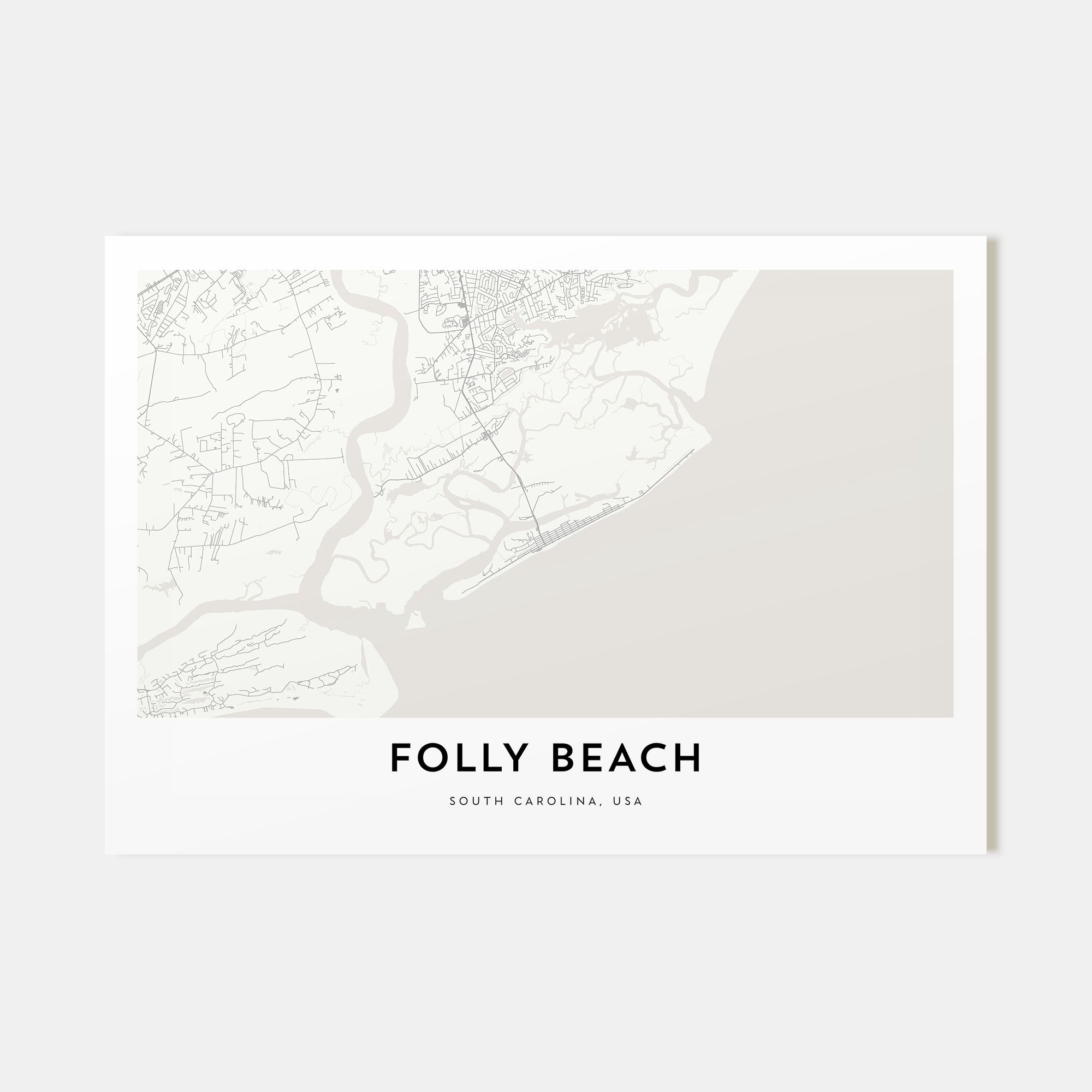 Folly Beach Map Landscape Poster