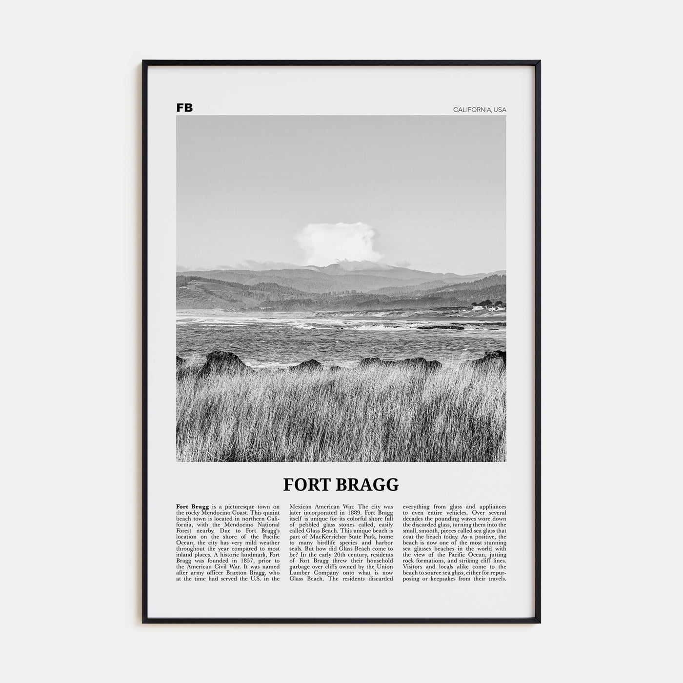 Fort Bragg Travel B&W Poster