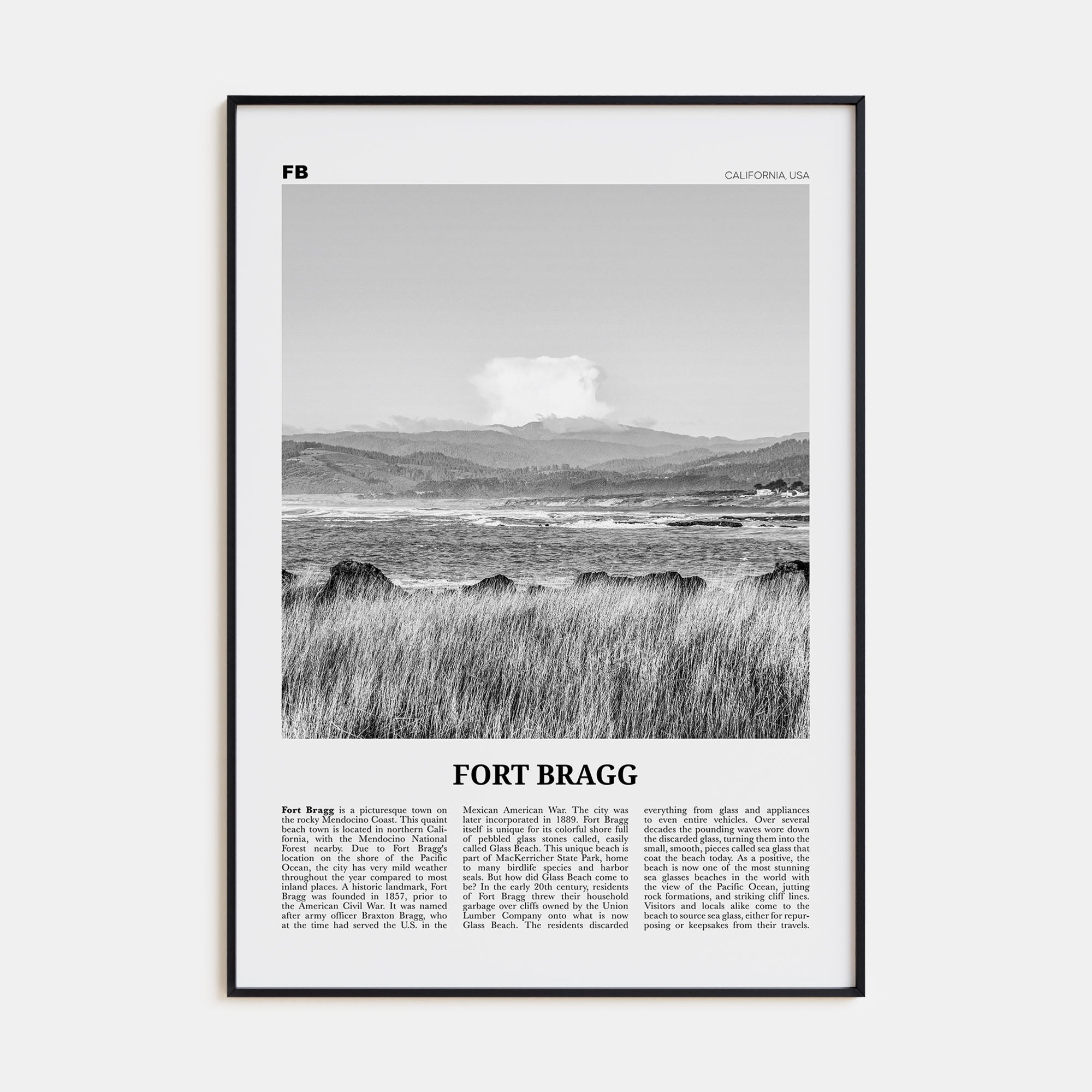 Fort Bragg Travel B&W Poster