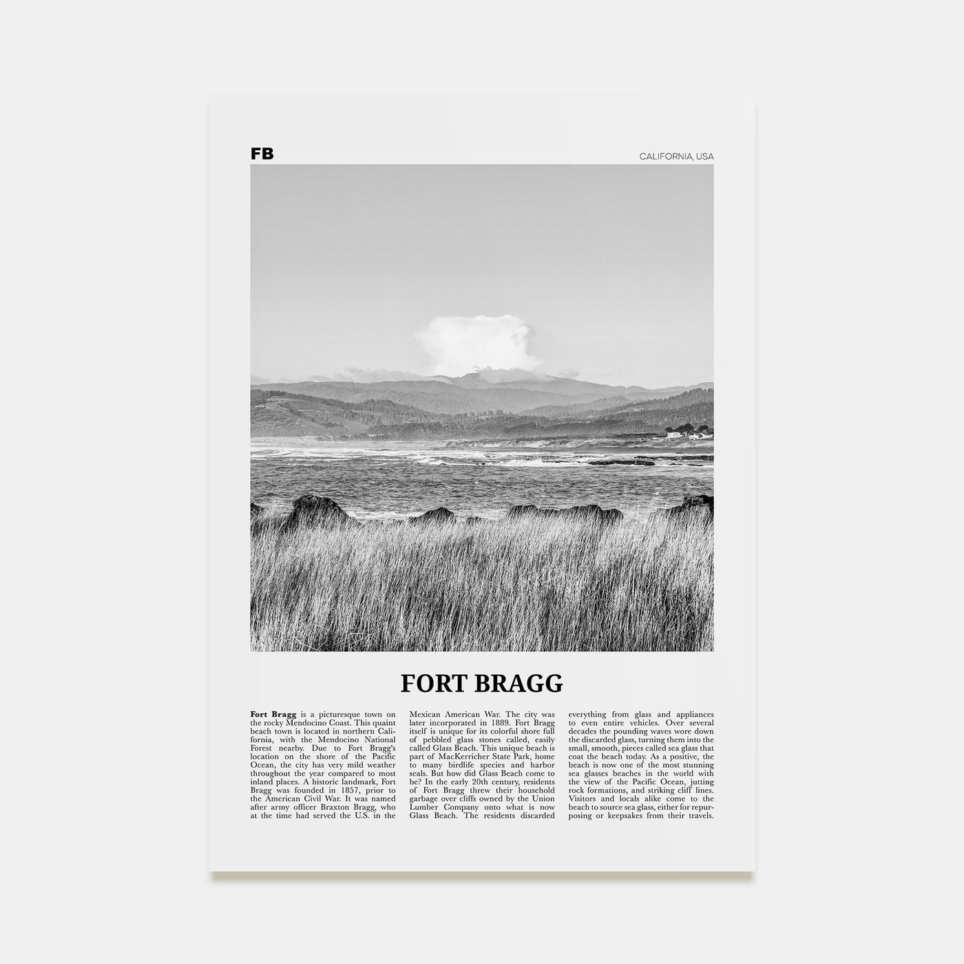 Fort Bragg Travel B&W Poster
