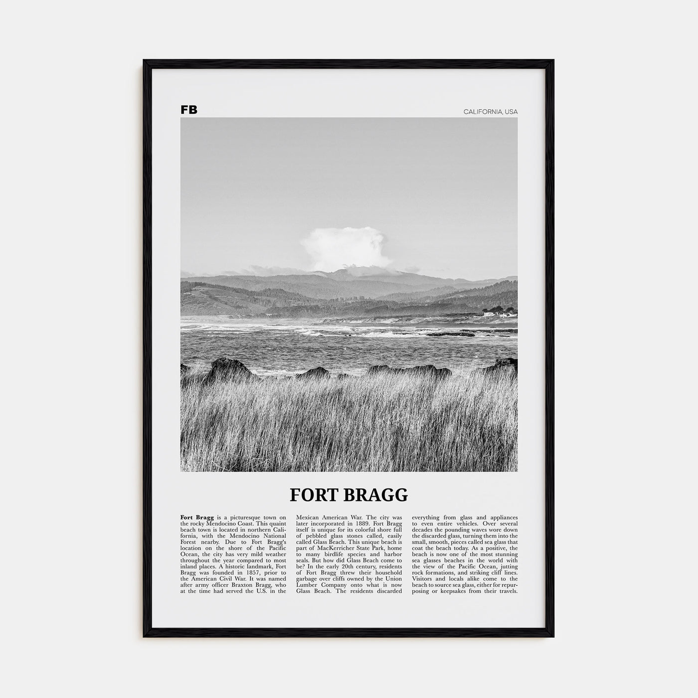 Fort Bragg Travel B&W Poster